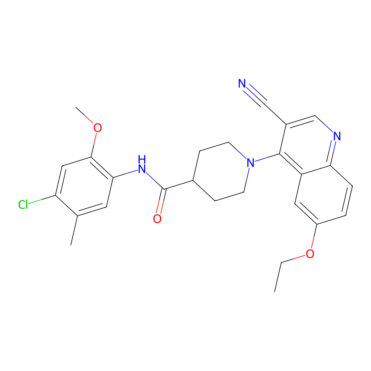 N-(4-chloro-2-methoxy-5-methylphenyl)-1-(3-cyano-6-ethoxyquinolin-4-yl)piperidine-4-carboxamide molecular structure, CAS 1226448-04-9