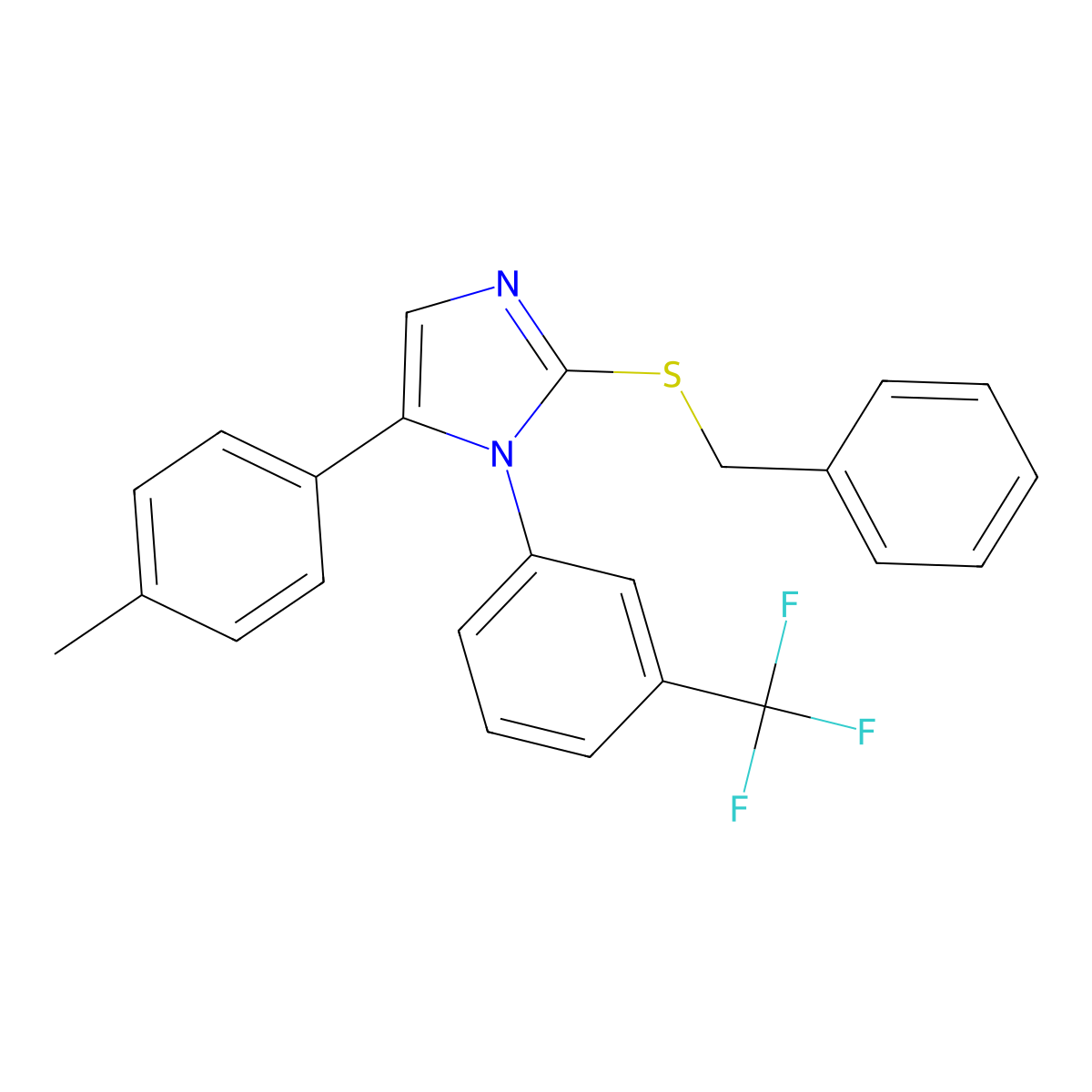 2-(benzylthio)-5-(p-tolyl)-1-(3-(trifluoromethyl)phenyl)-1H-imidazole molecular structure, CAS 1226448-07-2