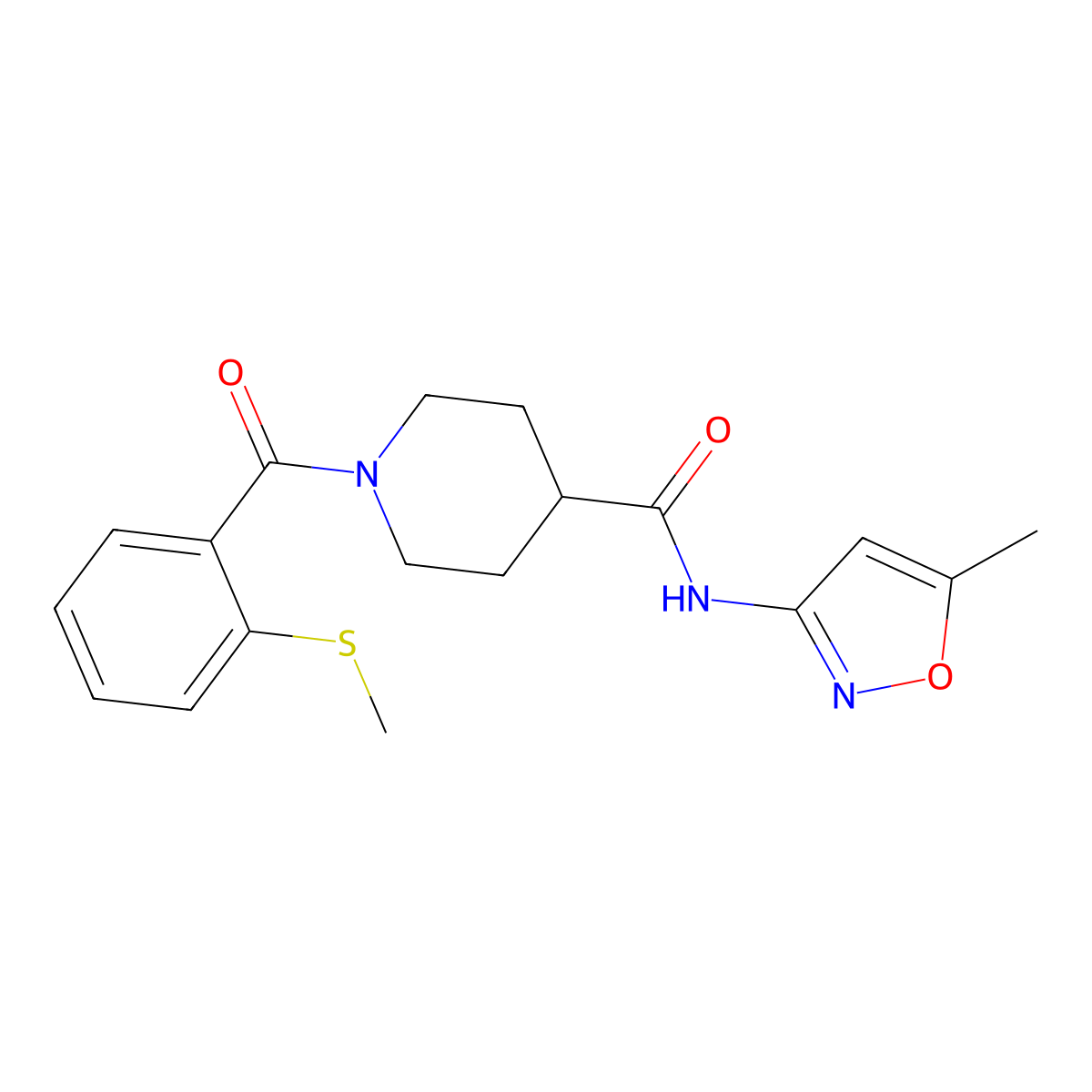 N-(5-methylisoxazol-3-yl)-1-(2-(methylthio)benzoyl)piperidine-4-carboxamide molecular structure, CAS 1226448-09-4