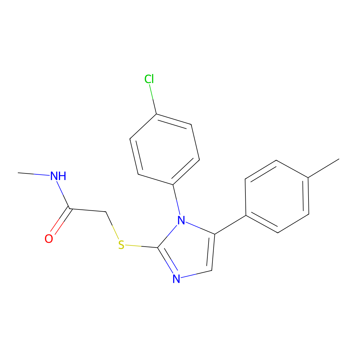 2-((1-(4-chlorophenyl)-5-(p-tolyl)-1H-imidazol-2-yl)thio)-N-methylacetamide molecular structure, CAS 1226448-10-7