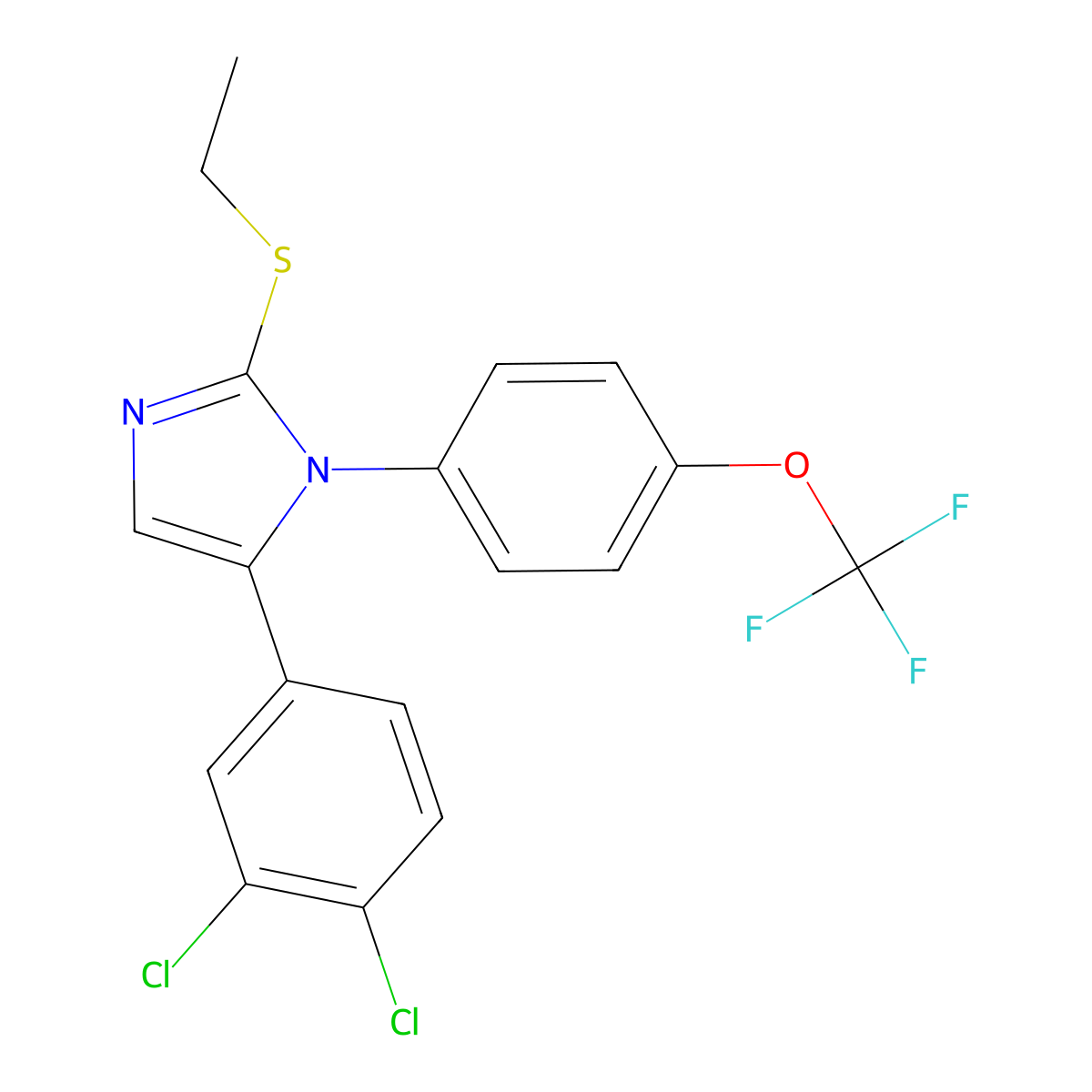 5-(3,4-dichlorophenyl)-2-(ethylthio)-1-(4-(trifluoromethoxy)phenyl)-1H-imidazole molecular structure, CAS 1226448-12-9