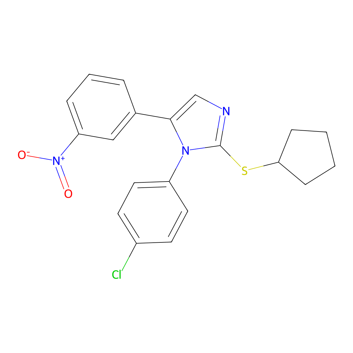 1-(4-chlorophenyl)-2-(cyclopentylthio)-5-(3-nitrophenyl)-1H-imidazole molecular structure, CAS 1226448-13-0