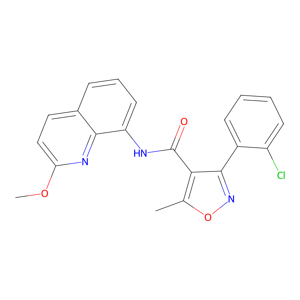 3-(2-chlorophenyl)-N-(2-methoxyquinolin-8-yl)-5-methylisoxazole-4-carboxamide molecular structure, CAS 1226448-21-0