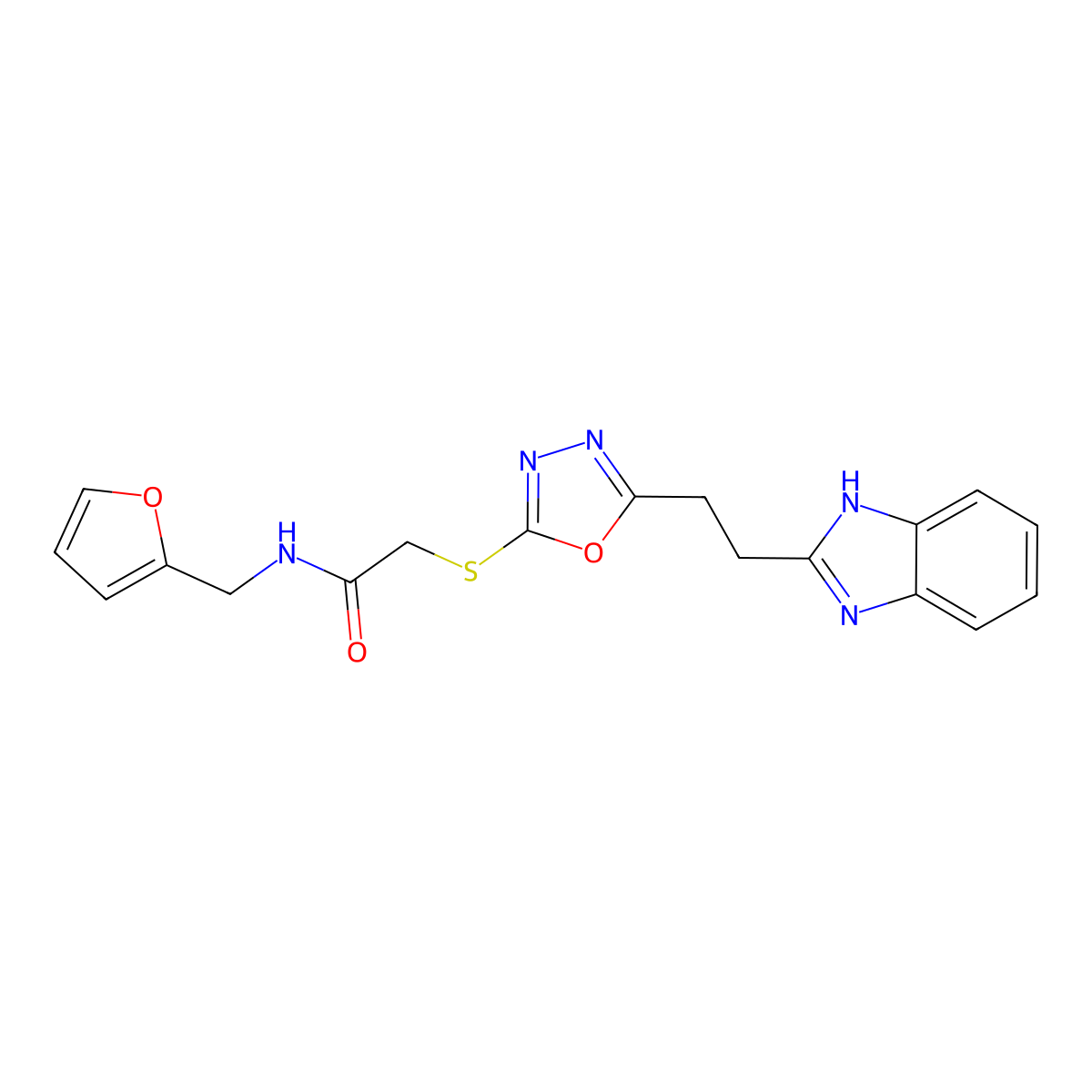 2-((5-(2-(1H-benzo[d]imidazol-2-yl)ethyl)-1,3,4-oxadiazol-2-yl)thio)-N-(furan-2-ylmethyl)acetamide molecular structure, CAS 1226448-26-5