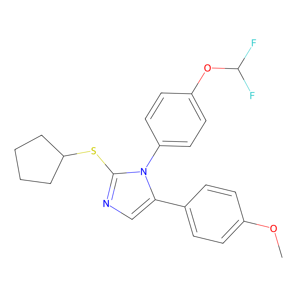 2-(cyclopentylthio)-1-(4-(difluoromethoxy)phenyl)-5-(4-methoxyphenyl)-1H-imidazole molecular structure, CAS 1226448-28-7