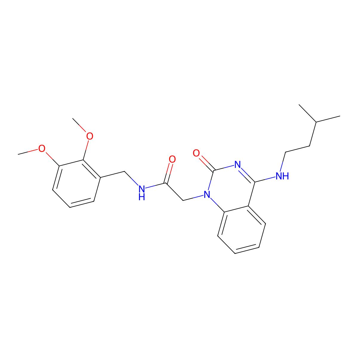 N-(2,3-dimethoxybenzyl)-2-(4-(isopentylamino)-2-oxoquinazolin-1(2H)-yl)acetamide molecular structure, CAS 1226448-31-2