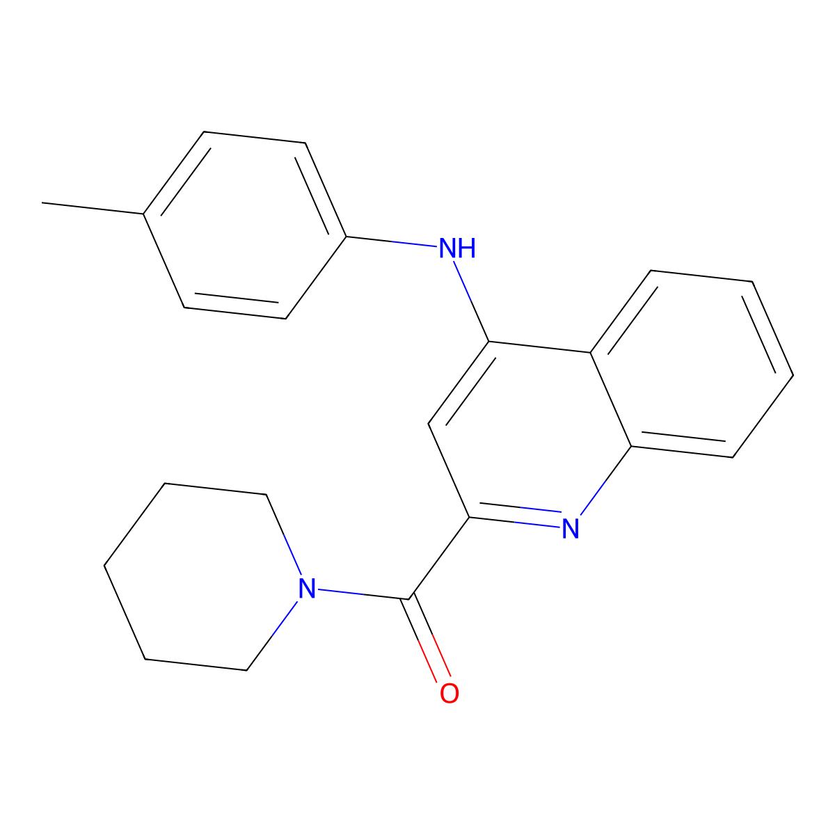 Piperidin-1-yl(4-(p-tolylamino)quinolin-2-yl)methanone molecular structure, CAS 1226448-32-3