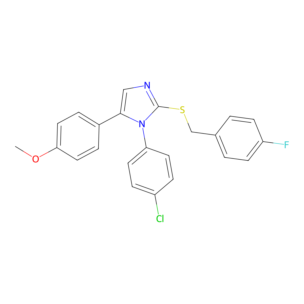 1-(4-chlorophenyl)-2-((4-fluorobenzyl)thio)-5-(4-methoxyphenyl)-1H-imidazole molecular structure, CAS 1226448-33-4