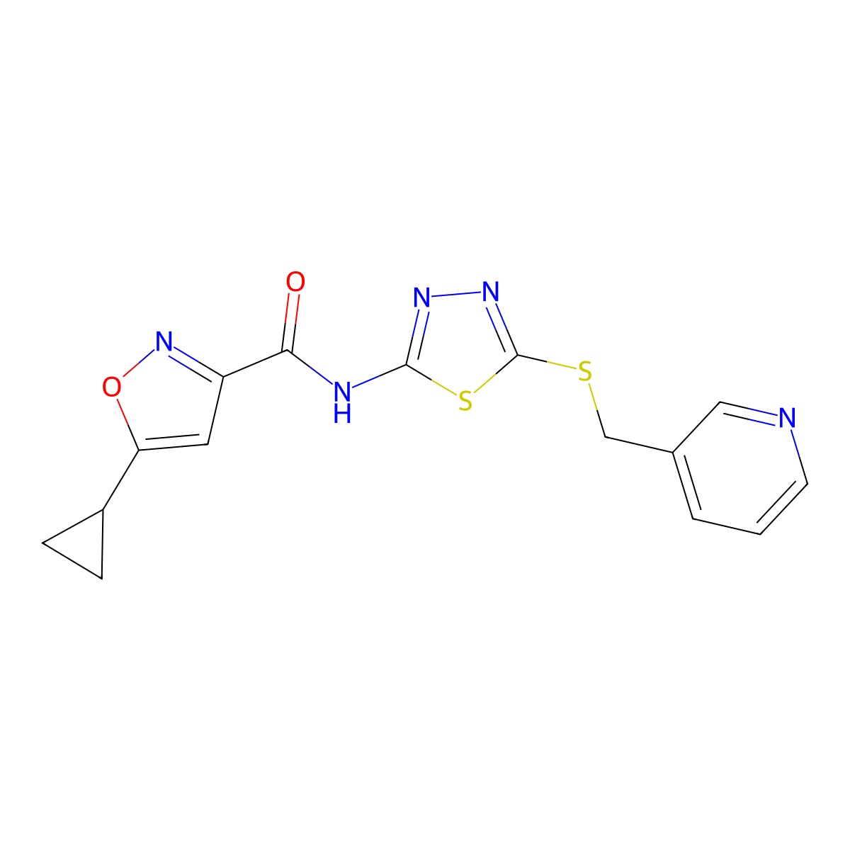 5-cyclopropyl-N-(5-((pyridin-3-ylmethyl)thio)-1,3,4-thiadiazol-2-yl)isoxazole-3-carboxamide molecular structure, CAS 1226448-36-7