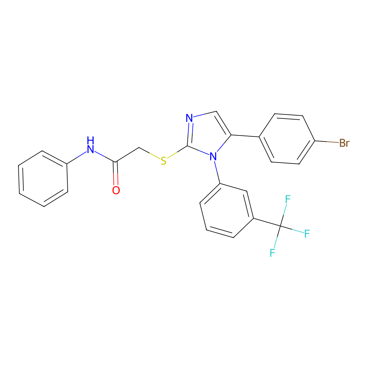2-((5-(4-bromophenyl)-1-(3-(trifluoromethyl)phenyl)-1H-imidazol-2-yl)thio)-N-phenylacetamide molecular structure, CAS 1226448-41-4