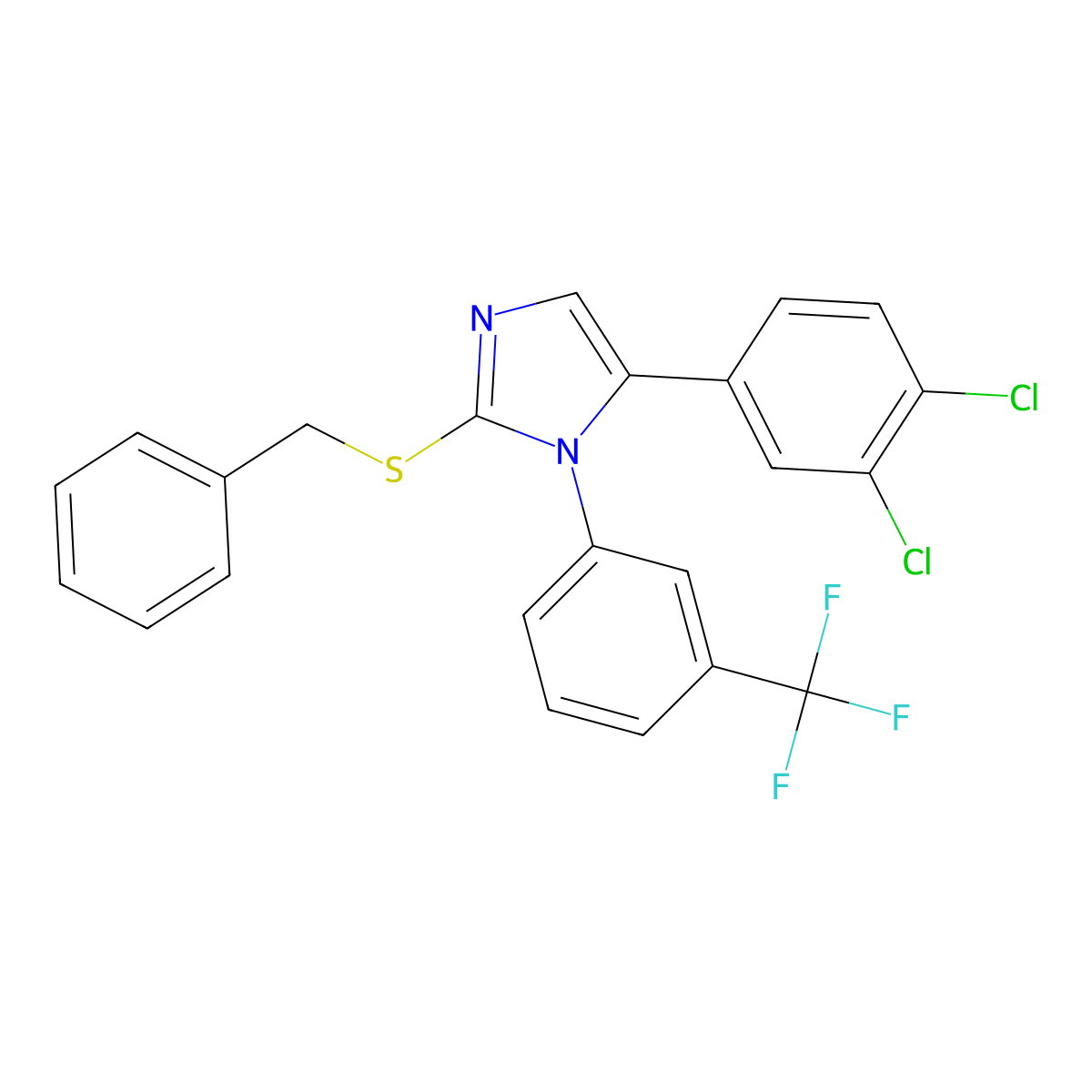2-(benzylthio)-5-(3,4-dichlorophenyl)-1-(3-(trifluoromethyl)phenyl)-1H-imidazole molecular structure, CAS 1226448-47-0