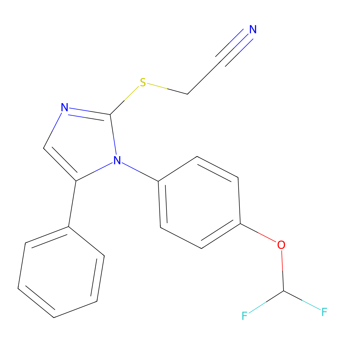 2-((1-(4-(difluoromethoxy)phenyl)-5-phenyl-1H-imidazol-2-yl)thio)acetonitrile molecular structure, CAS 1226448-50-5
