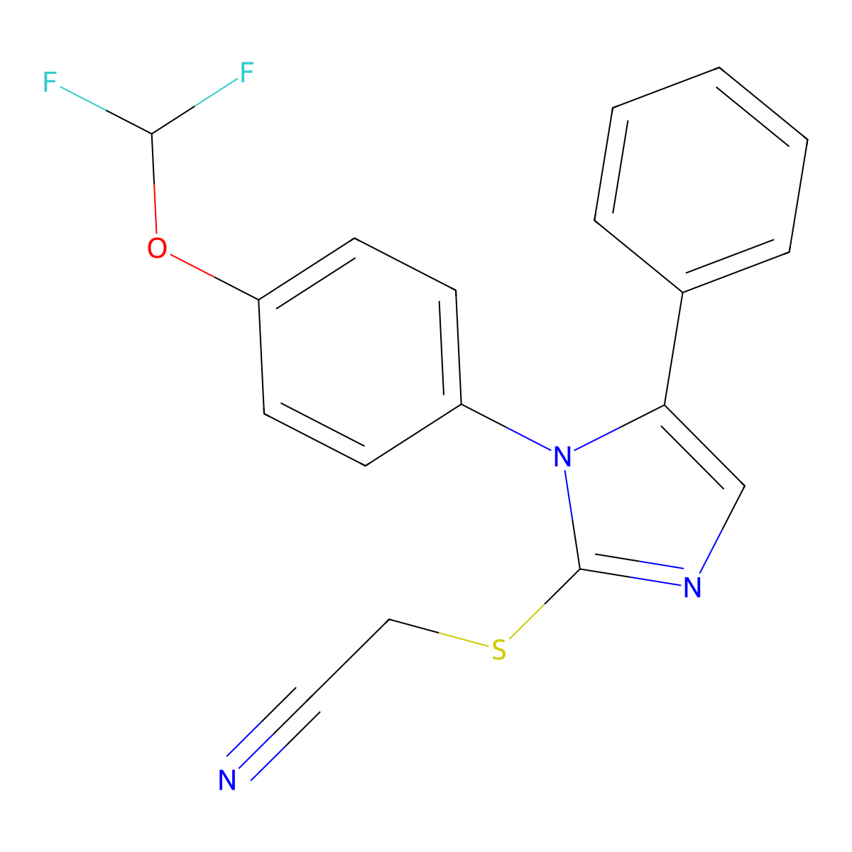 2-((1-(4-(difluoromethoxy)phenyl)-5-phenyl-1H-imidazol-2-yl)thio)acetonitrile molecular structure, CAS 1226448-50-5