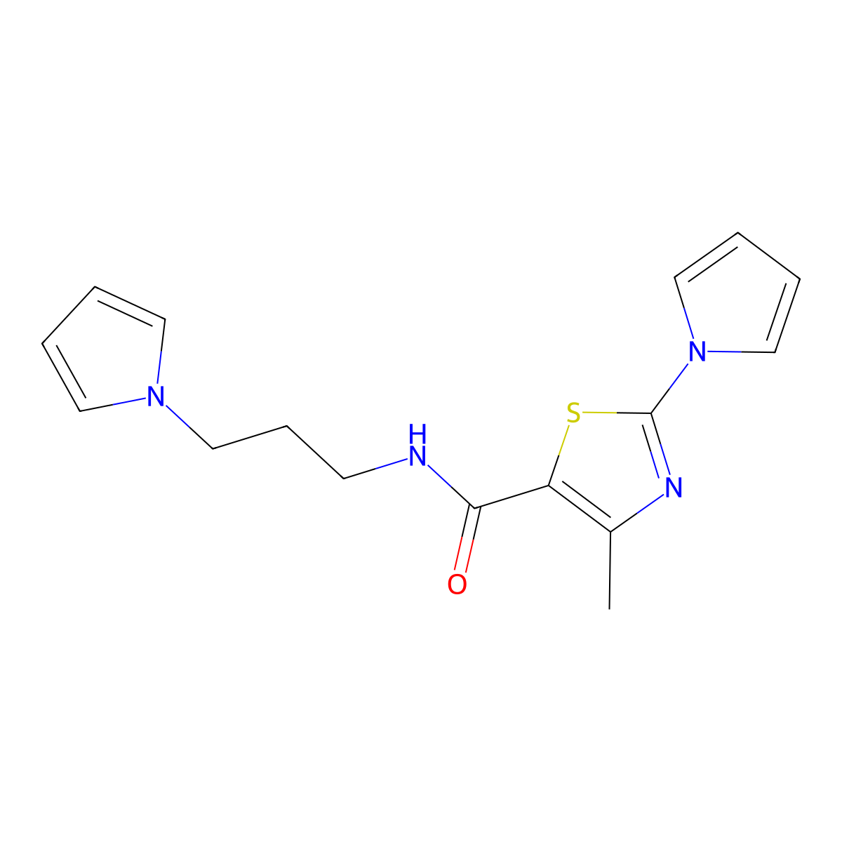 N-(3-(1H-pyrrol-1-yl)propyl)-4-methyl-2-(1H-pyrrol-1-yl)thiazole-5-carboxamide molecular structure, CAS 1226448-59-4