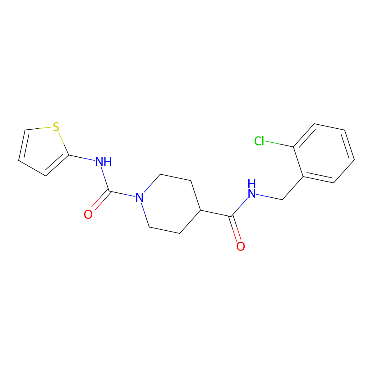 N4-(2-chlorobenzyl)-N1-(thiophen-2-yl)piperidine-1,4-dicarboxamide molecular structure, CAS 1226448-61-8