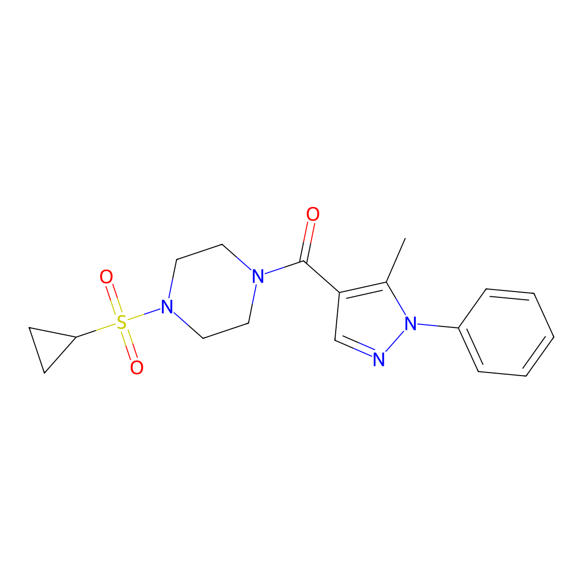 (4-(cyclopropylsulfonyl)piperazin-1-yl)(5-methyl-1-phenyl-1H-pyrazol-4-yl)methanone molecular structure, CAS 1226448-65-2