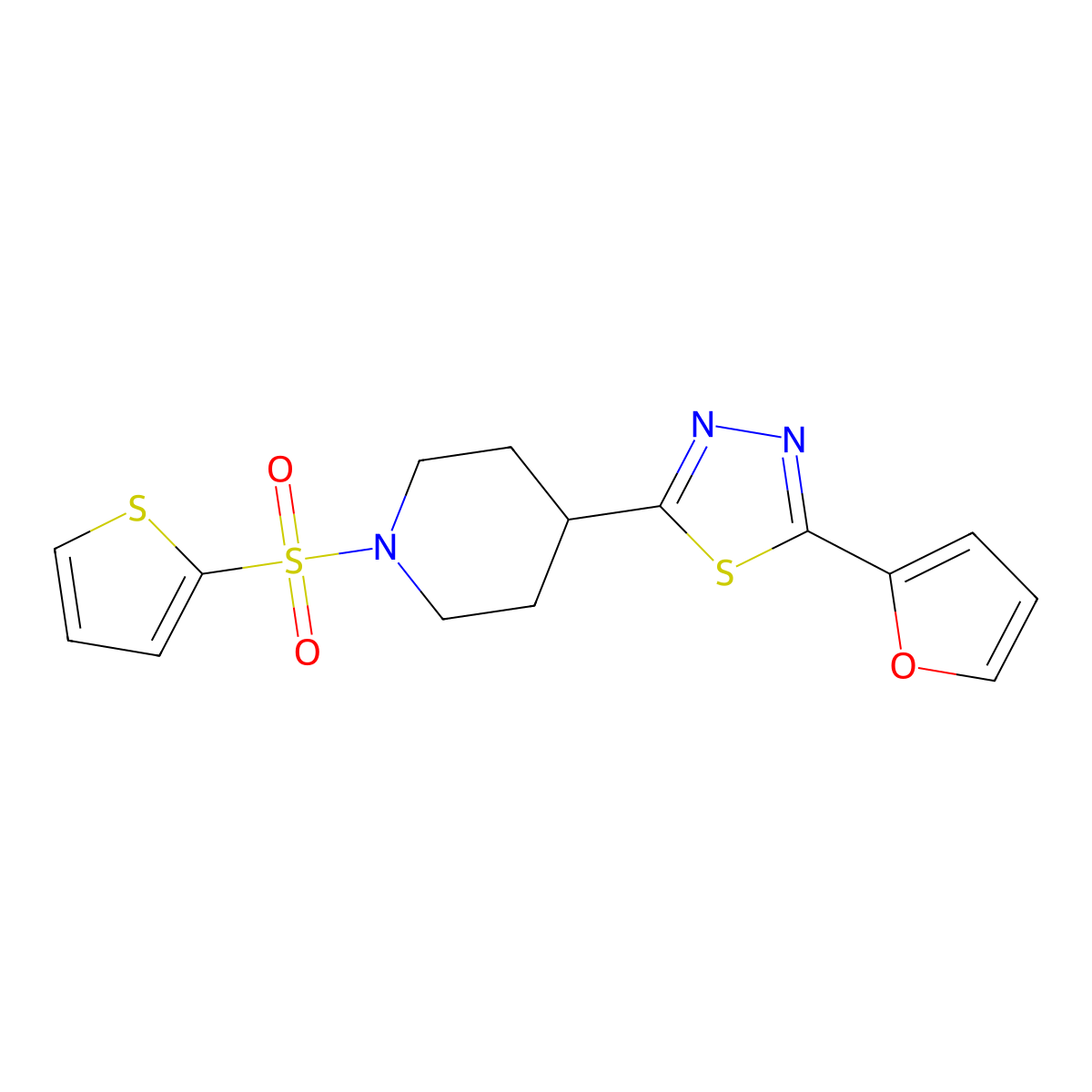 2-(Furan-2-yl)-5-(1-(thiophen-2-ylsulfonyl)piperidin-4-yl)-1,3,4-thiadiazole molecular structure, CAS 1226448-70-9