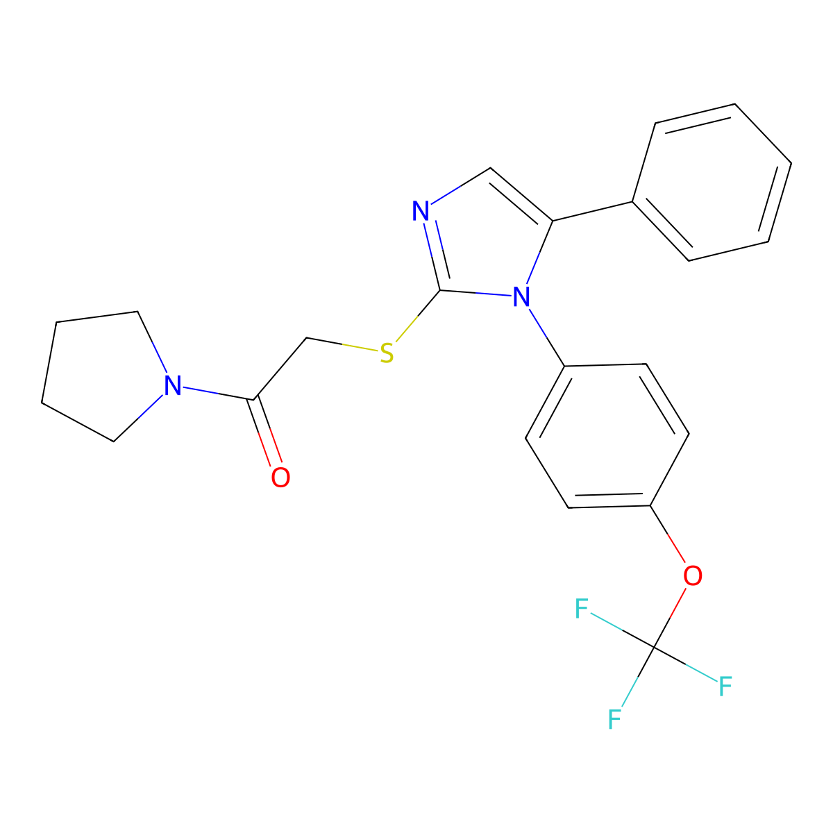 2-((5-phenyl-1-(4-(trifluoromethoxy)phenyl)-1H-imidazol-2-yl)thio)-1-(pyrrolidin-1-yl)ethanone molecular structure, CAS 1226448-73-2