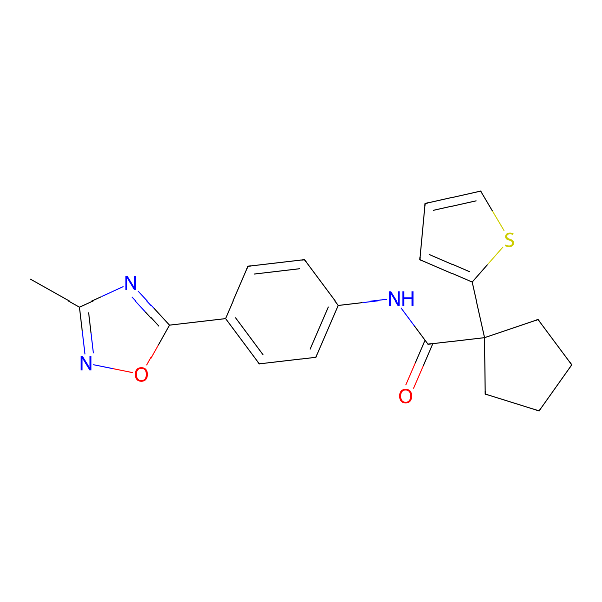 N-(4-(3-methyl-1,2,4-oxadiazol-5-yl)phenyl)-1-(thiophen-2-yl)cyclopentanecarboxamide molecular structure, CAS 1226448-74-3