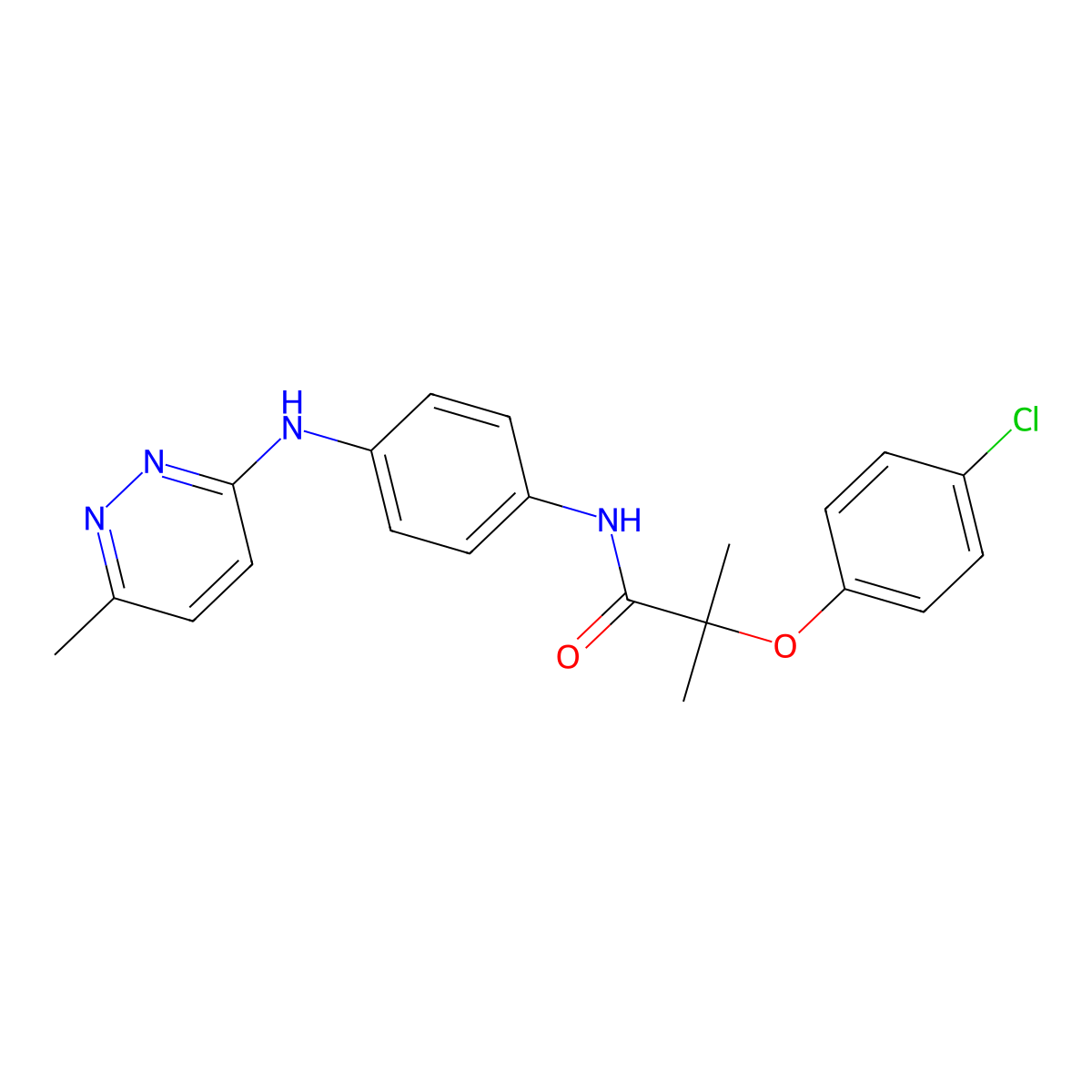 2-(4-chlorophenoxy)-2-methyl-N-(4-((6-methylpyridazin-3-yl)amino)phenyl)propanamide molecular structure, CAS 1226448-85-6