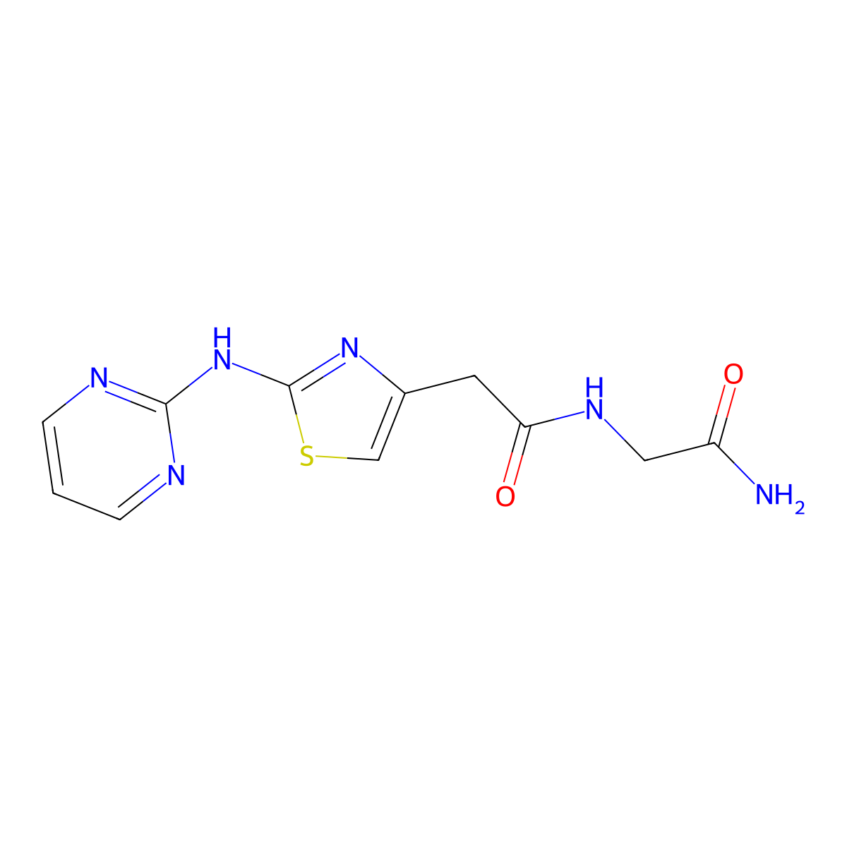 N-(2-amino-2-oxoethyl)-2-(2-(pyrimidin-2-ylamino)thiazol-4-yl)acetamide molecular structure, CAS 1226448-87-8