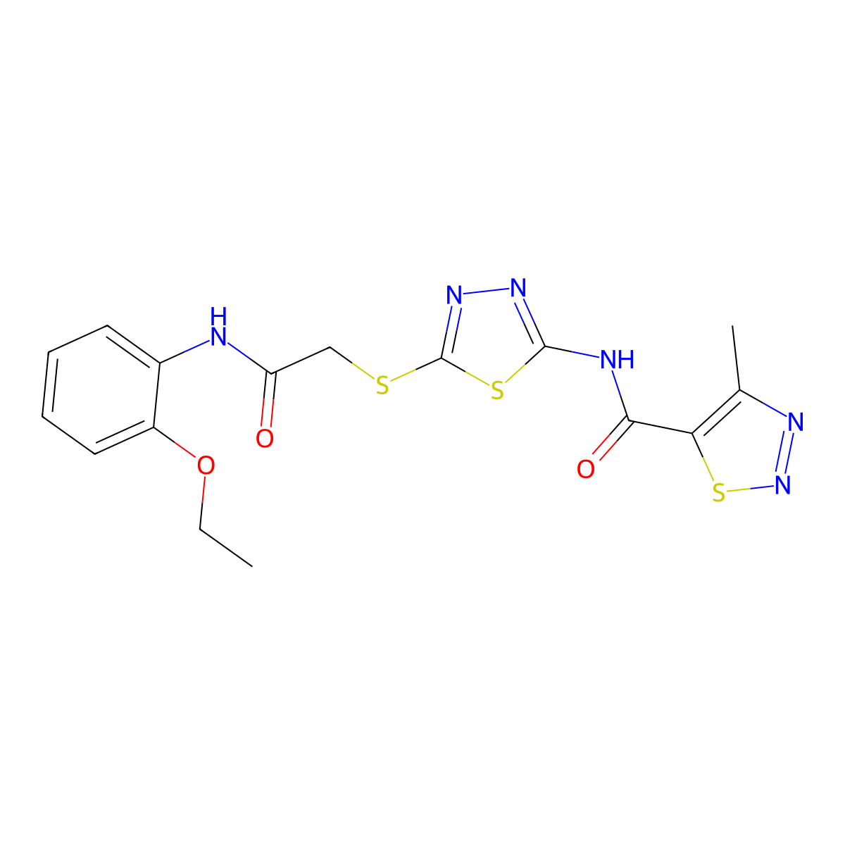 N-(5-((2-((2-ethoxyphenyl)amino)-2-oxoethyl)thio)-1,3,4-thiadiazol-2-yl)-4-methyl-1,2,3-thiadiazole-5-carboxamide molecular structure, CAS 1226448-91-4