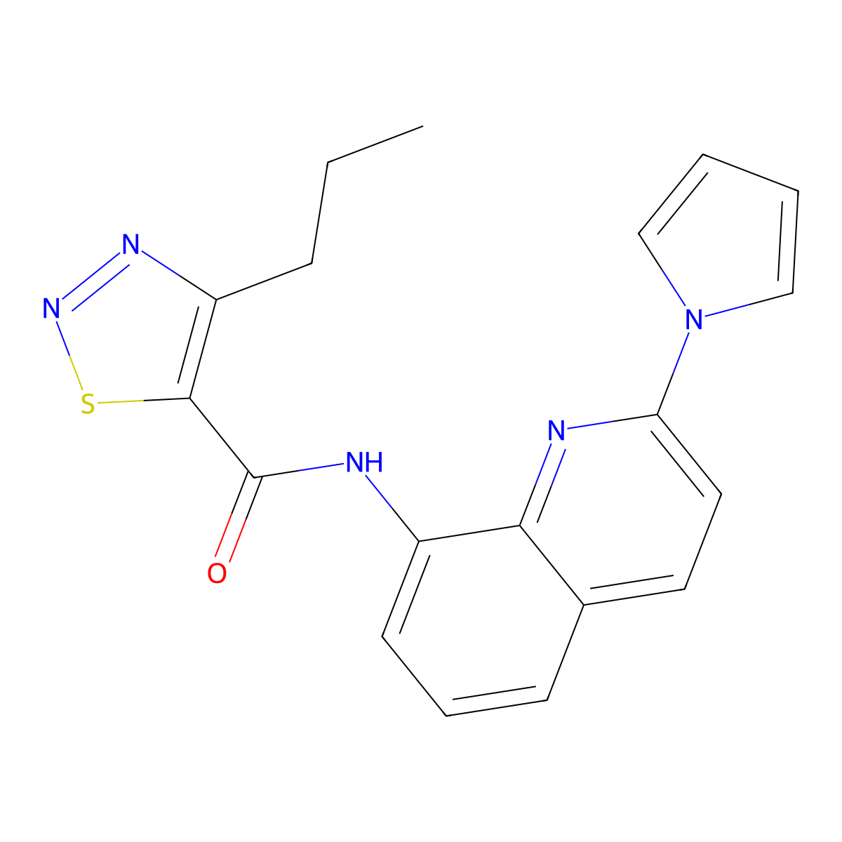 N-(2-(1H-pyrrol-1-yl)quinolin-8-yl)-4-propyl-1,2,3-thiadiazole-5-carboxamide molecular structure, CAS 1226448-94-7