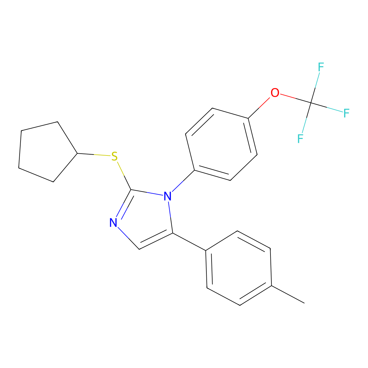 2-(cyclopentylthio)-5-(p-tolyl)-1-(4-(trifluoromethoxy)phenyl)-1H-imidazole molecular structure, CAS 1226448-95-8