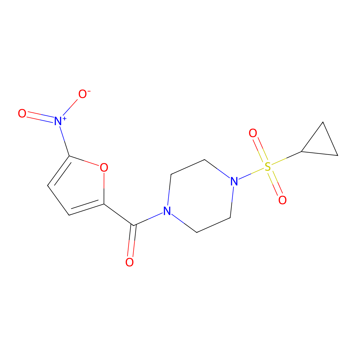 (4-(Cyclopropylsulfonyl)piperazin-1-yl)(5-nitrofuran-2-yl)methanone molecular structure, CAS 1226449-00-8