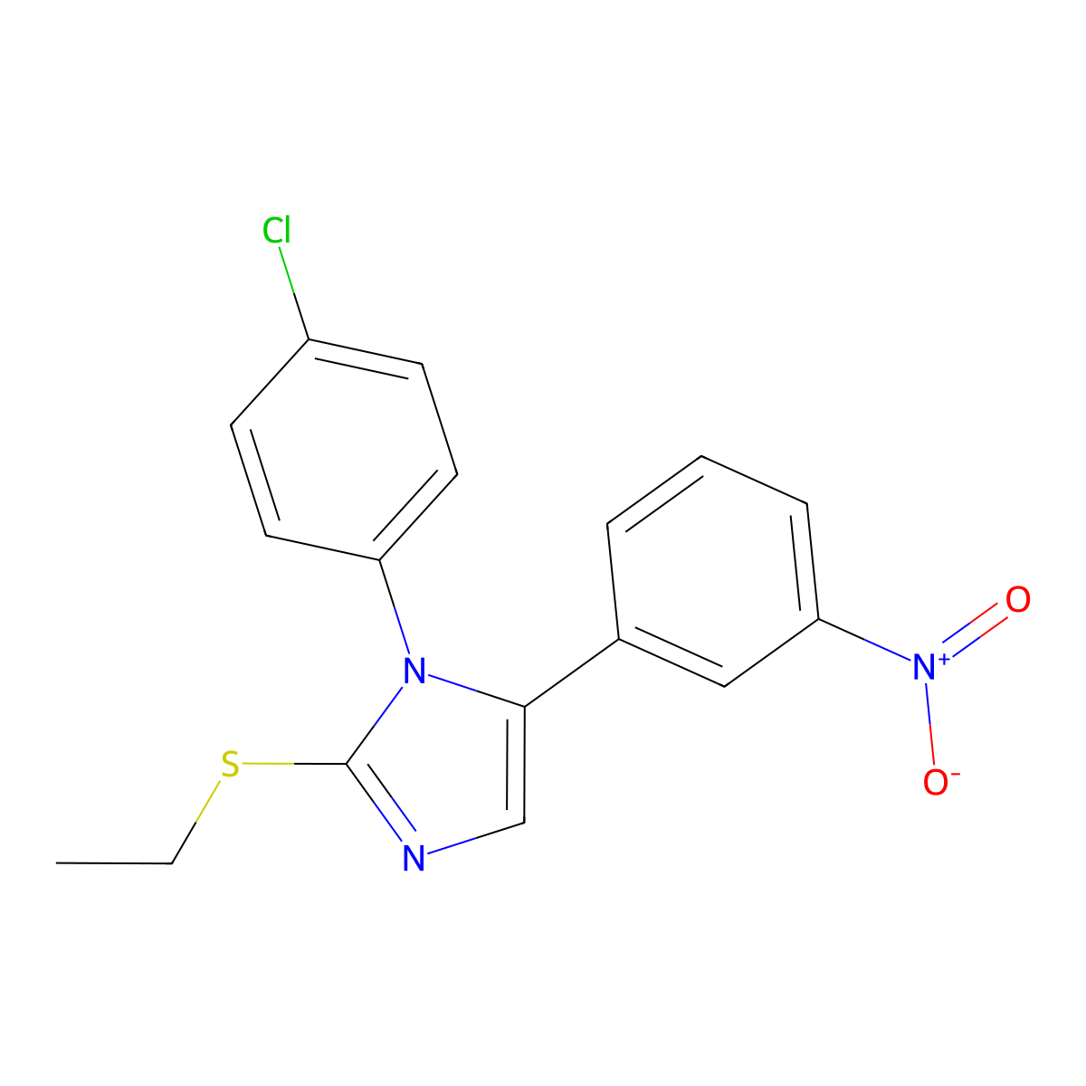 1-(4-chlorophenyl)-2-(ethylthio)-5-(3-nitrophenyl)-1H-imidazole molecular structure, CAS 1226449-01-9