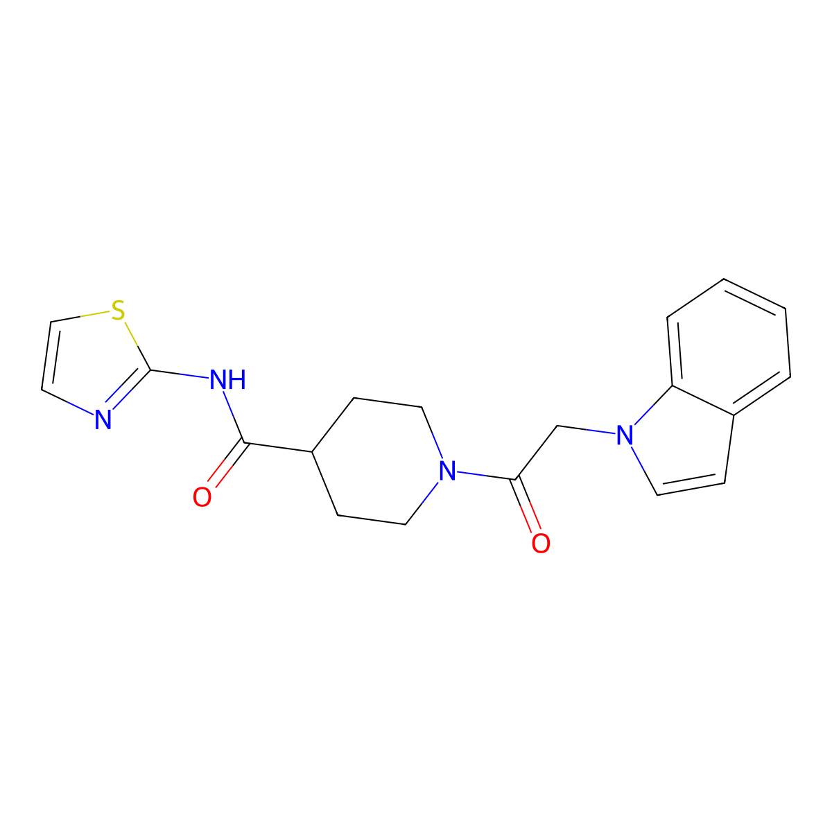 1-(2-(1H-indol-1-yl)acetyl)-N-(thiazol-2-yl)piperidine-4-carboxamide molecular structure, CAS 1226449-10-0