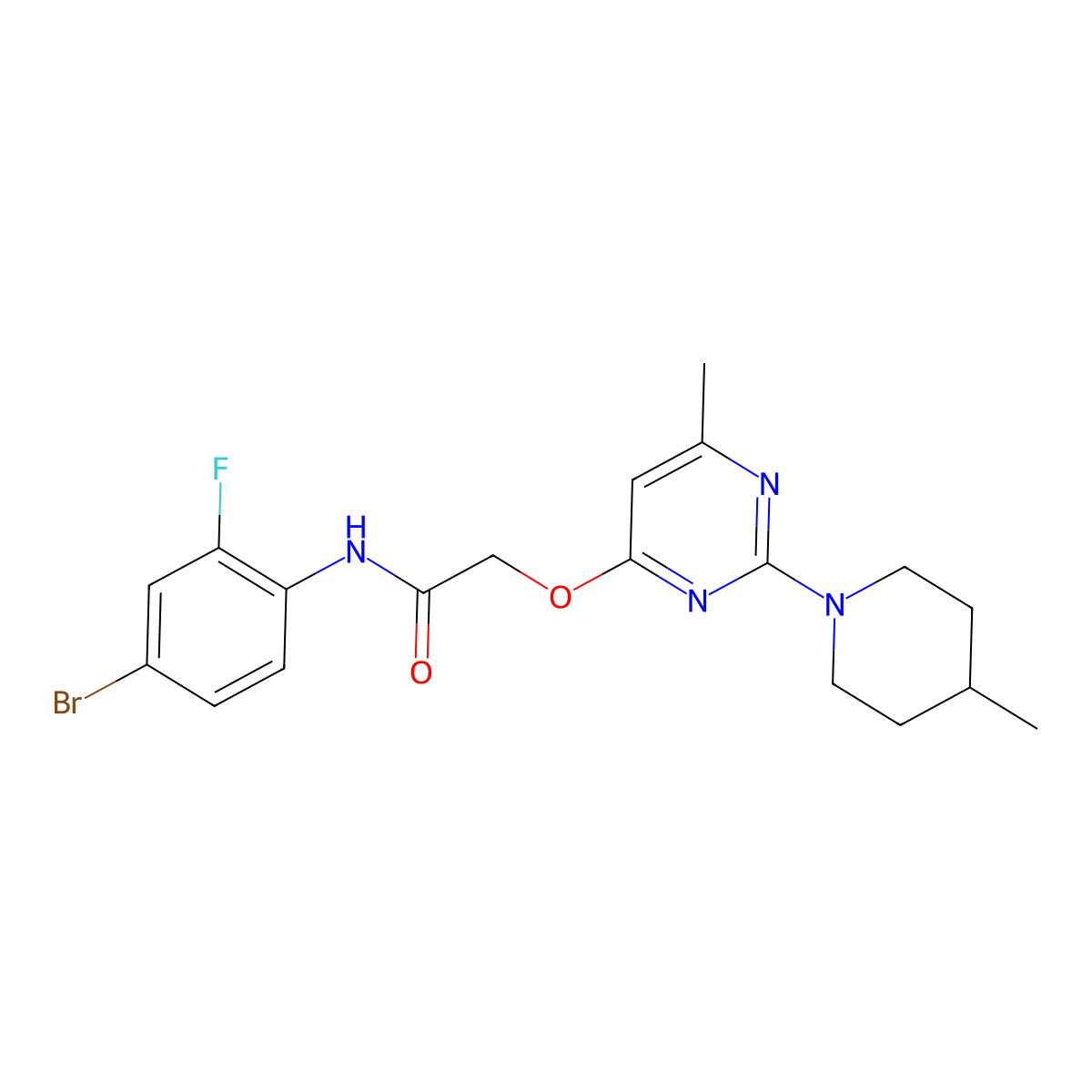 N-(4-bromo-2-fluorophenyl)-2-{[6-methyl-2-(4-methylpiperidin-1-yl)pyrimidin-4-yl]oxy}acetamide molecular structure, CAS 1226449-13-3