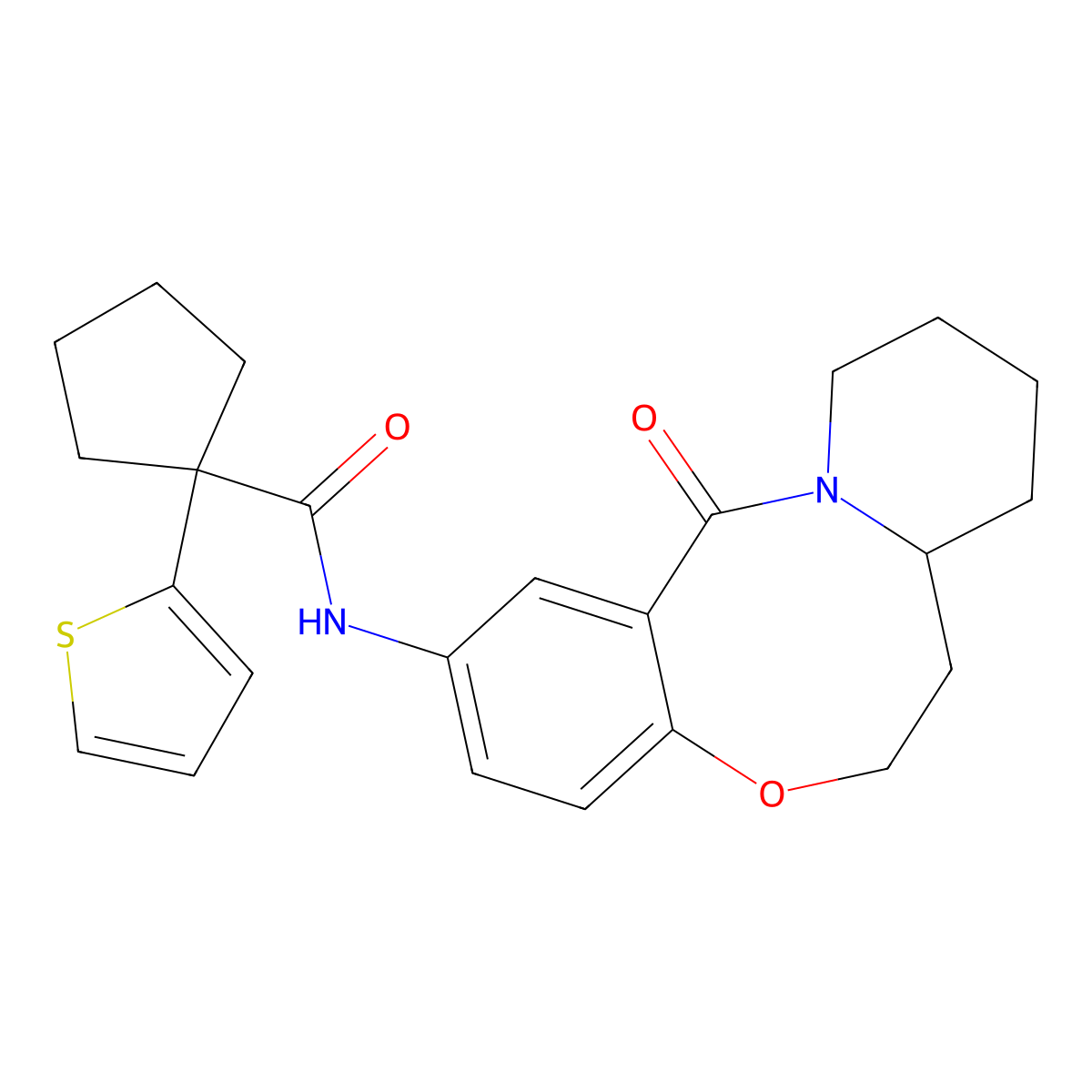 N-{2-oxo-9-oxa-1-azatricyclo[10.4.0.0^{3,8}]hexadeca-3,5,7-trien-5-yl}-1-(thiophen-2-yl)cyclopentane-1-carboxamide molecular structure, CAS 1226449-21-3