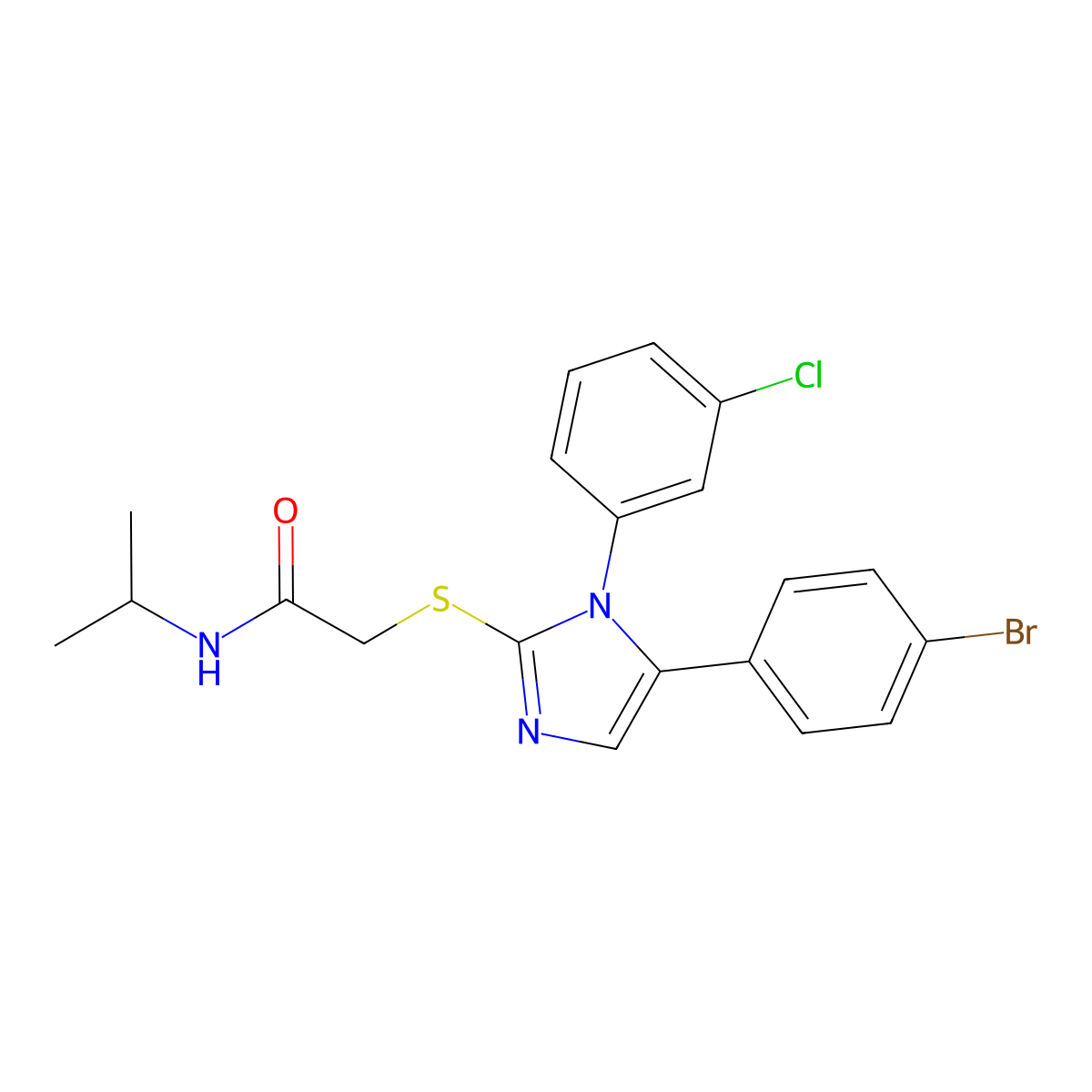 2-((5-(4-bromophenyl)-1-(3-chlorophenyl)-1H-imidazol-2-yl)thio)-N-isopropylacetamide molecular structure, CAS 1226449-23-5