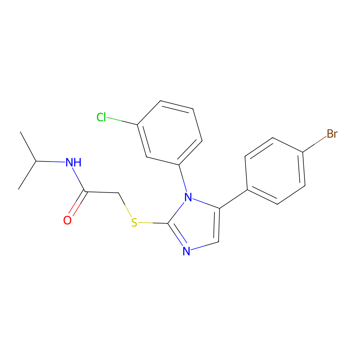 2-((5-(4-bromophenyl)-1-(3-chlorophenyl)-1H-imidazol-2-yl)thio)-N-isopropylacetamide molecular structure, CAS 1226449-23-5