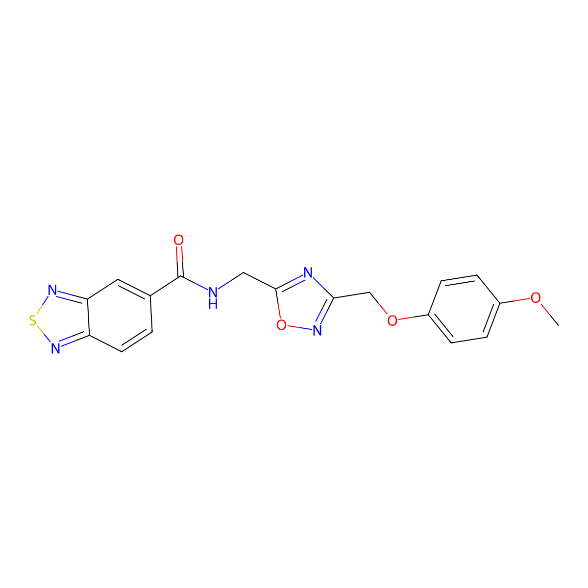 N-((3-((4-methoxyphenoxy)methyl)-1,2,4-oxadiazol-5-yl)methyl)benzo[c][1,2,5]thiadiazole-5-carboxamide molecular structure, CAS 1226449-27-9