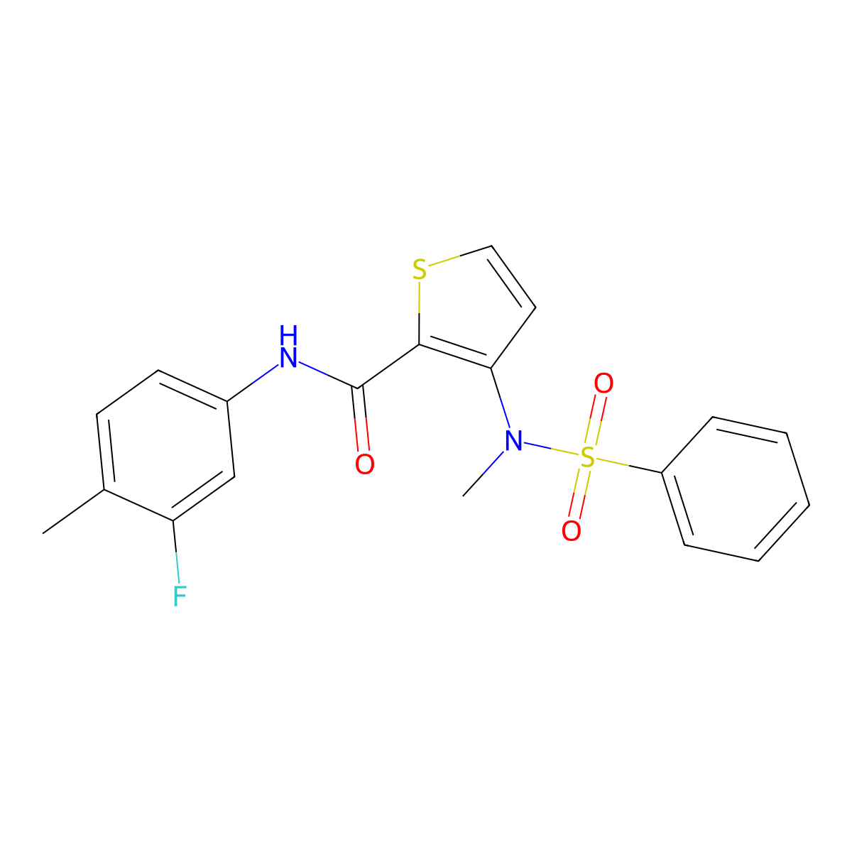N-(3-fluoro-4-methylphenyl)-3-(N-methylbenzenesulfonamido)thiophene-2-carboxamide molecular structure, CAS 1226449-34-8