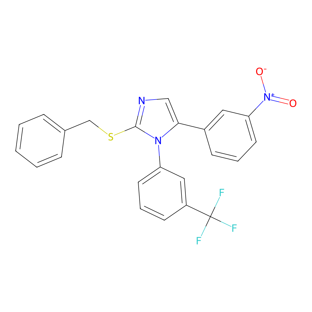 2-(benzylthio)-5-(3-nitrophenyl)-1-(3-(trifluoromethyl)phenyl)-1H-imidazole molecular structure, CAS 1226449-36-0