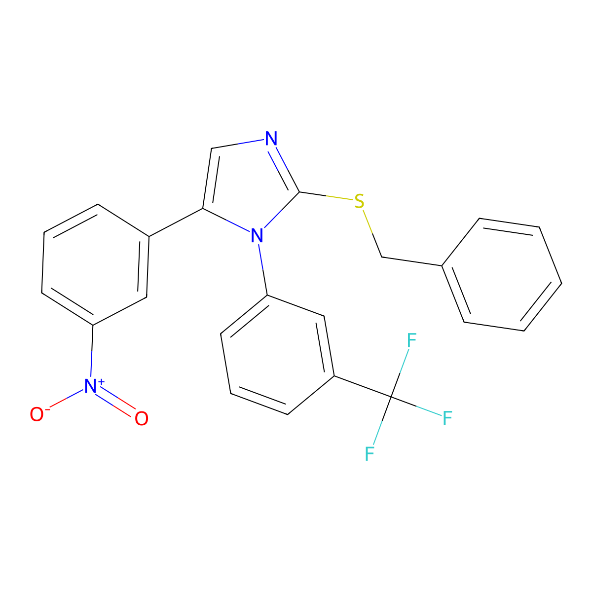 2-(benzylthio)-5-(3-nitrophenyl)-1-(3-(trifluoromethyl)phenyl)-1H-imidazole molecular structure, CAS 1226449-36-0