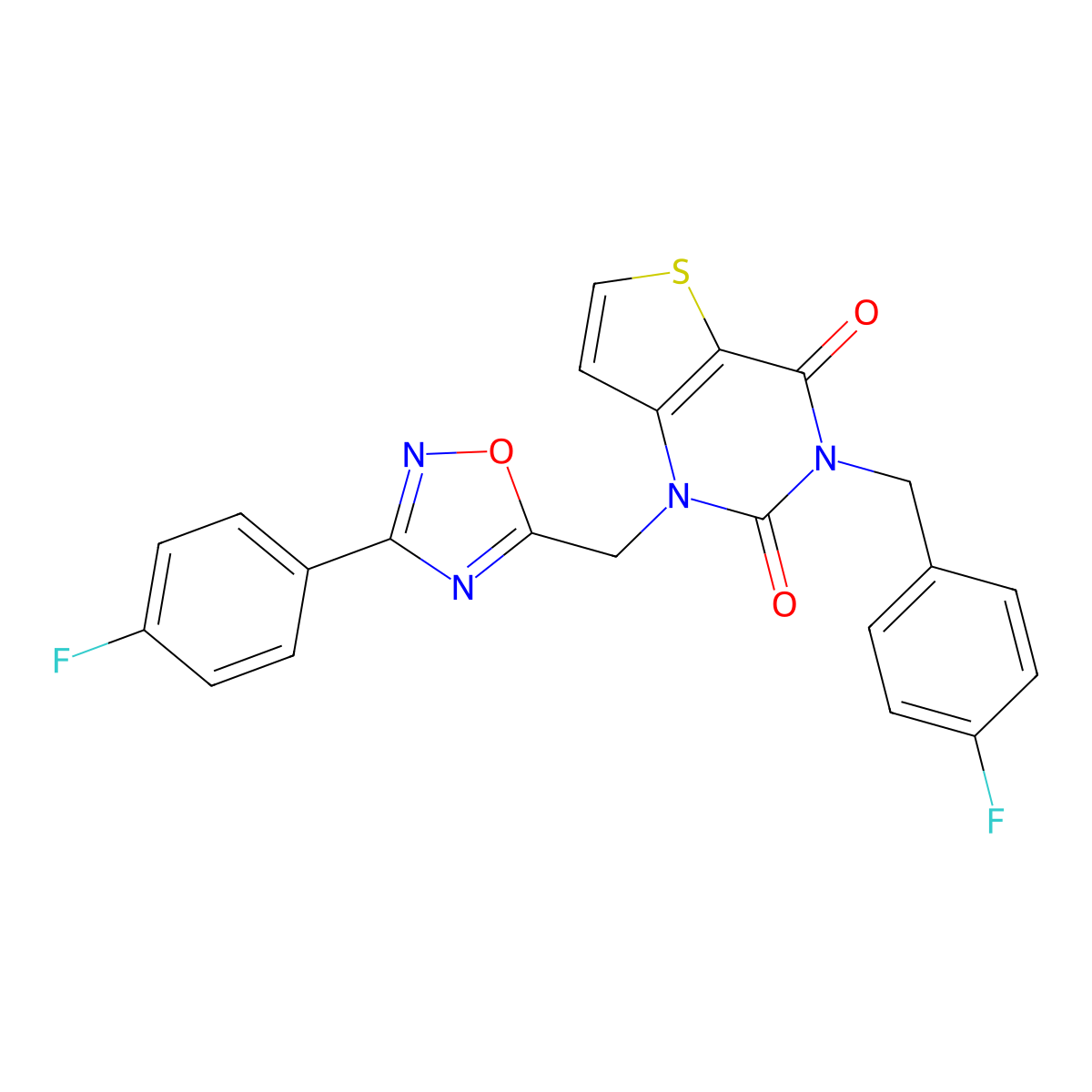 1-{[3-(4-fluorophenyl)-1,2,4-oxadiazol-5-yl]methyl}-3-[(4-fluorophenyl)methyl]-1H,2H,3H,4H-thieno[3,2-d]pyrimidine-2,4-dione molecular structure, CAS 1226449-40-6