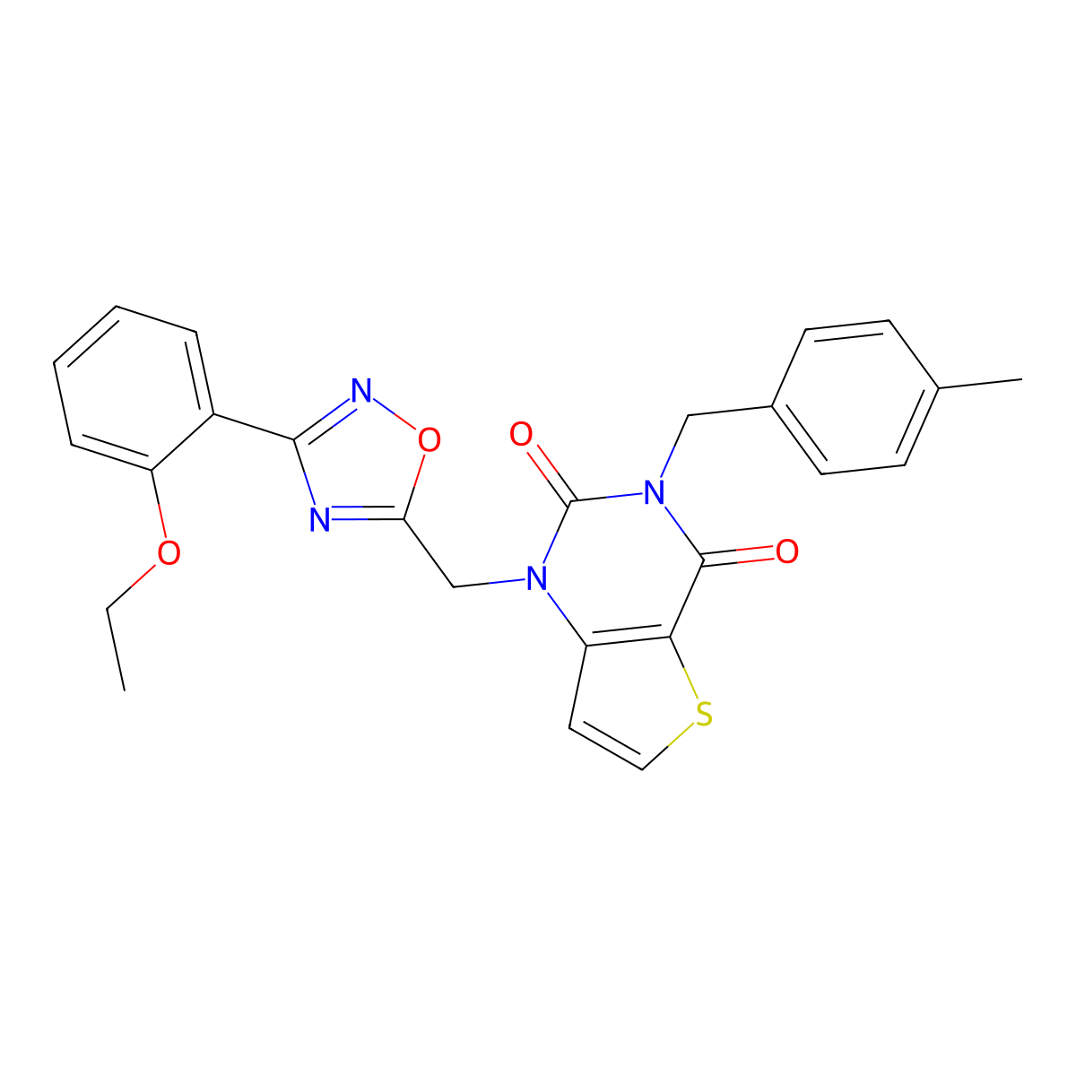 1-{[3-(2-ethoxyphenyl)-1,2,4-oxadiazol-5-yl]methyl}-3-[(4-methylphenyl)methyl]-1H,2H,3H,4H-thieno[3,2-d]pyrimidine-2,4-dione molecular structure, CAS 1226449-48-4