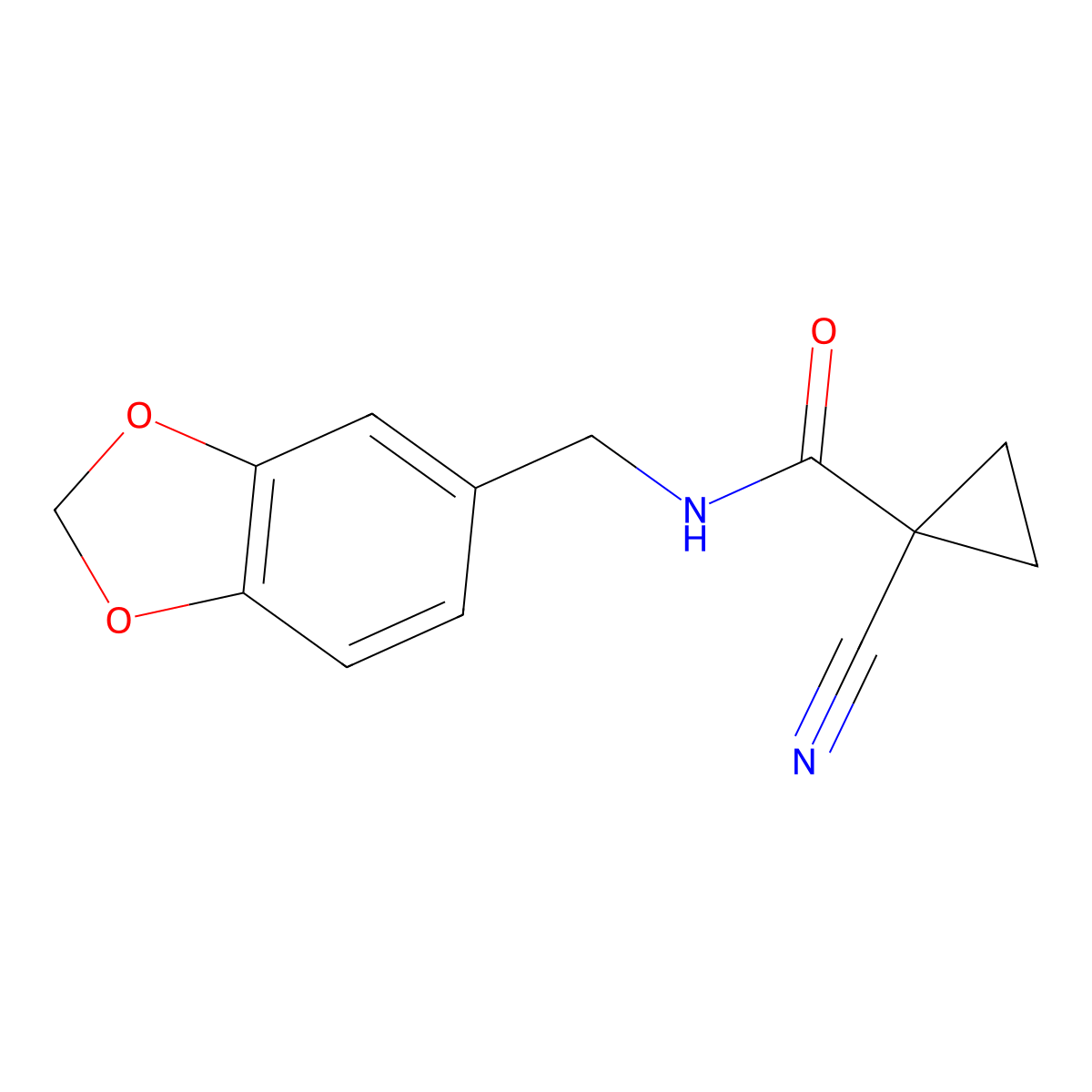 N-(benzo[d][1,3]dioxol-5-ylmethyl)-1-cyanocyclopropanecarboxamide molecular structure, CAS 1226449-52-0