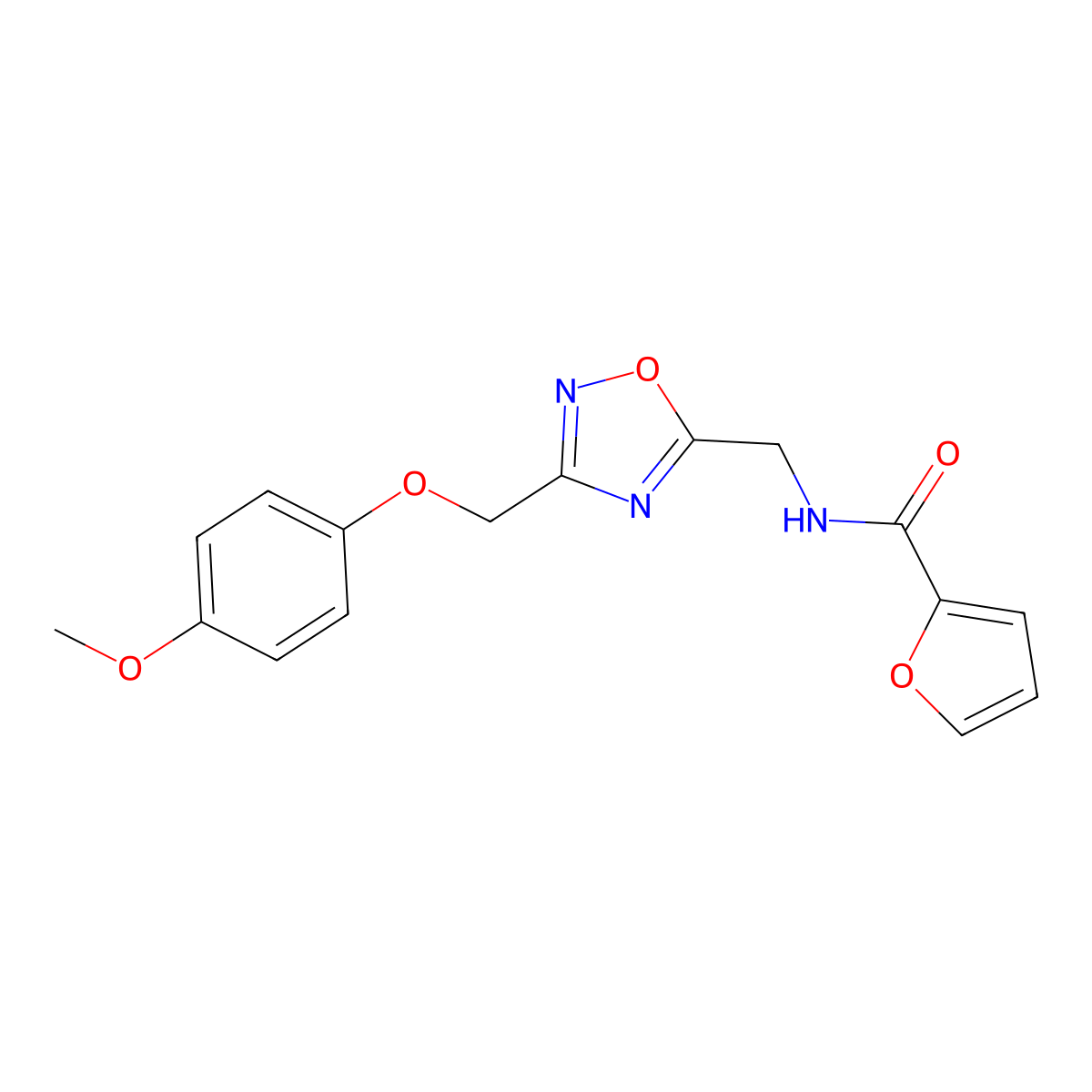 N-((3-((4-methoxyphenoxy)methyl)-1,2,4-oxadiazol-5-yl)methyl)furan-2-carboxamide molecular structure, CAS 1226449-54-2