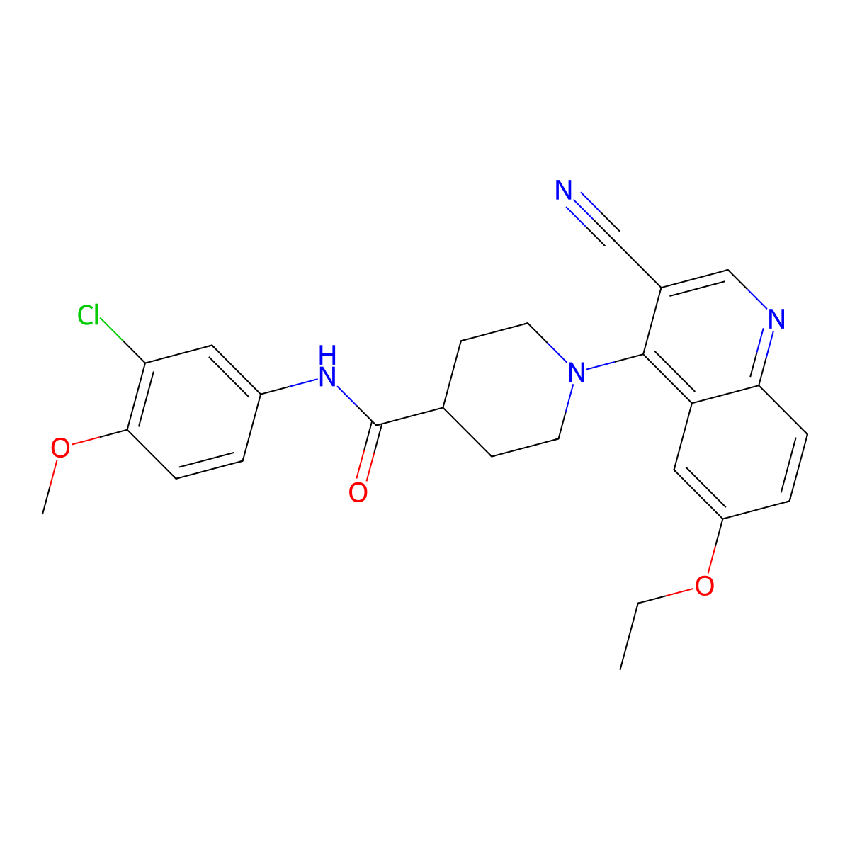 N-(3-chloro-4-methoxyphenyl)-1-(3-cyano-6-ethoxyquinolin-4-yl)piperidine-4-carboxamide molecular structure, CAS 1226449-56-4