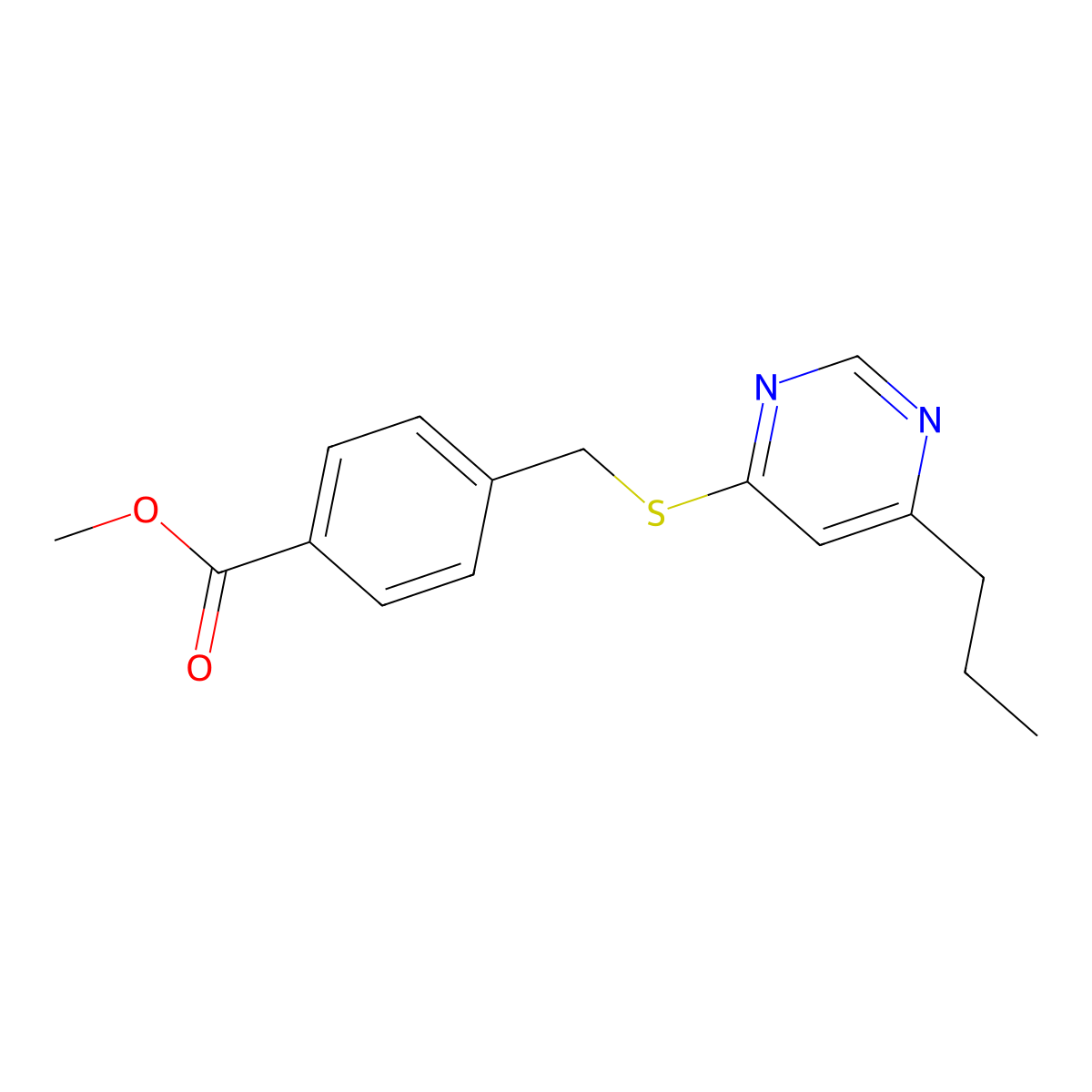 Methyl 4-(((6-propylpyrimidin-4-yl)thio)methyl)benzoate molecular structure, CAS 1226449-60-0