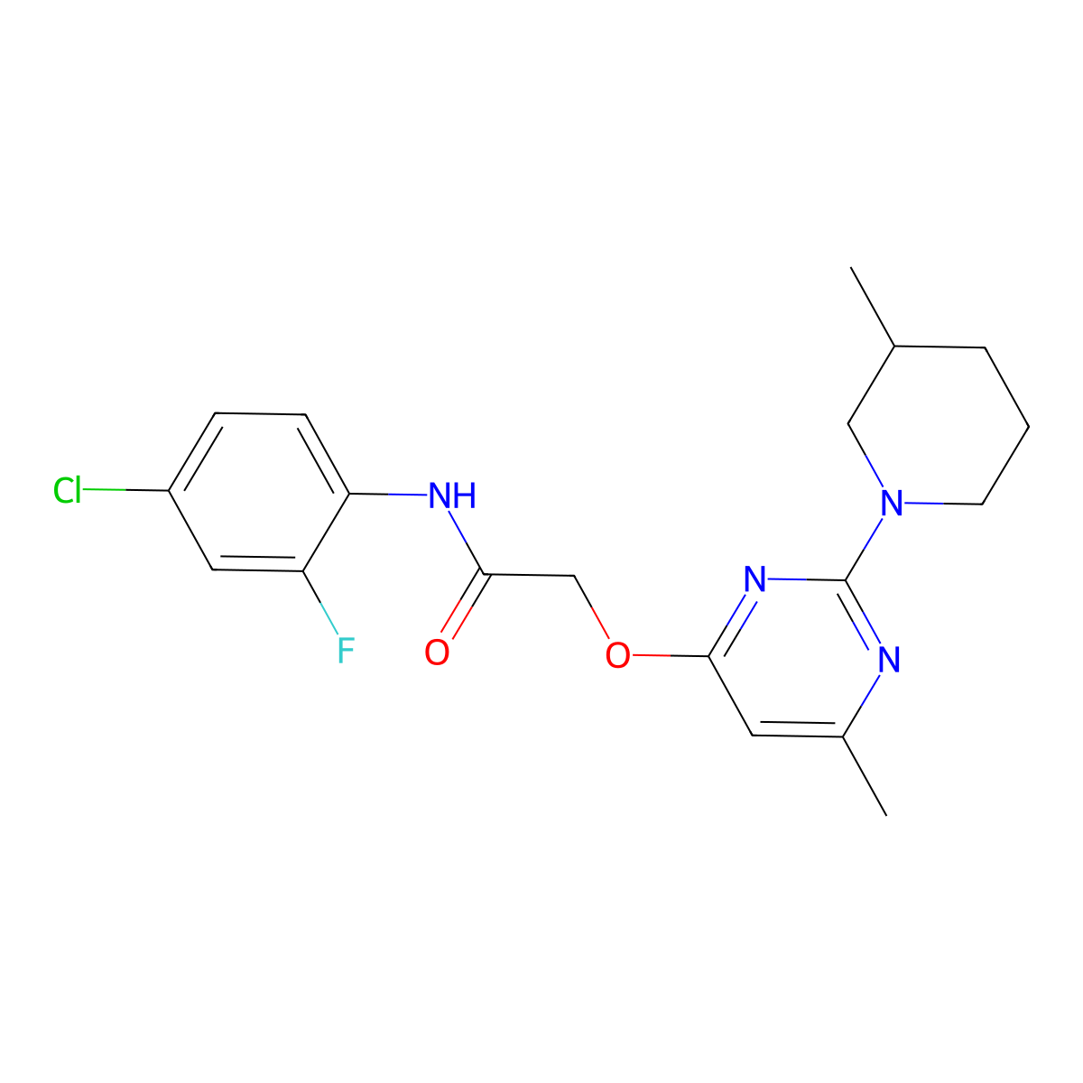 N-(4-chloro-2-fluorophenyl)-2-{[6-methyl-2-(3-methylpiperidin-1-yl)pyrimidin-4-yl]oxy}acetamide molecular structure, CAS 1226449-61-1