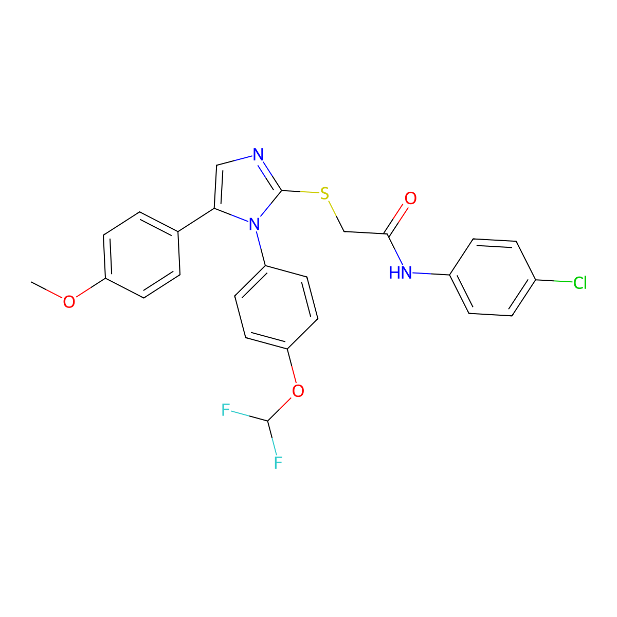 N-(4-chlorophenyl)-2-((1-(4-(difluoromethoxy)phenyl)-5-(4-methoxyphenyl)-1H-imidazol-2-yl)thio)acetamide molecular structure, CAS 1226449-74-6