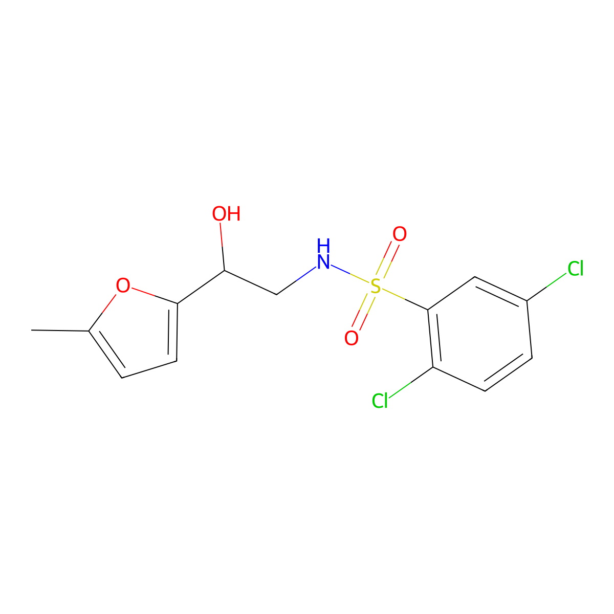 2,5-dichloro-N-(2-hydroxy-2-(5-methylfuran-2-yl)ethyl)benzenesulfonamide molecular structure, CAS 1226449-81-5