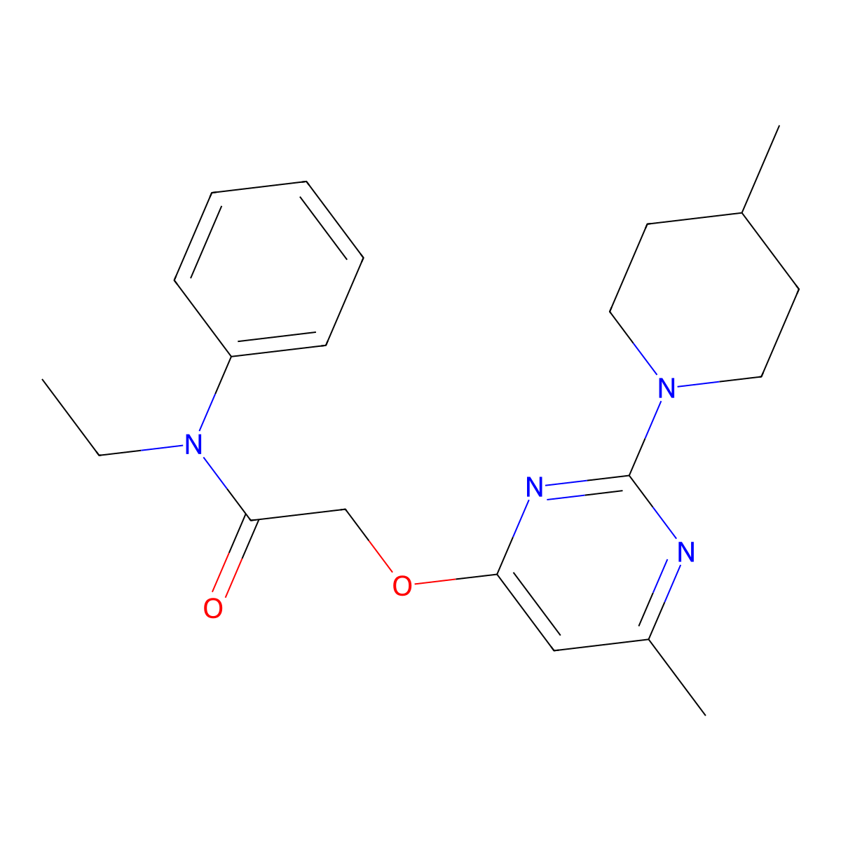 N-ethyl-2-{[6-methyl-2-(4-methylpiperidin-1-yl)pyrimidin-4-yl]oxy}-N-phenylacetamide molecular structure, CAS 1226449-83-7