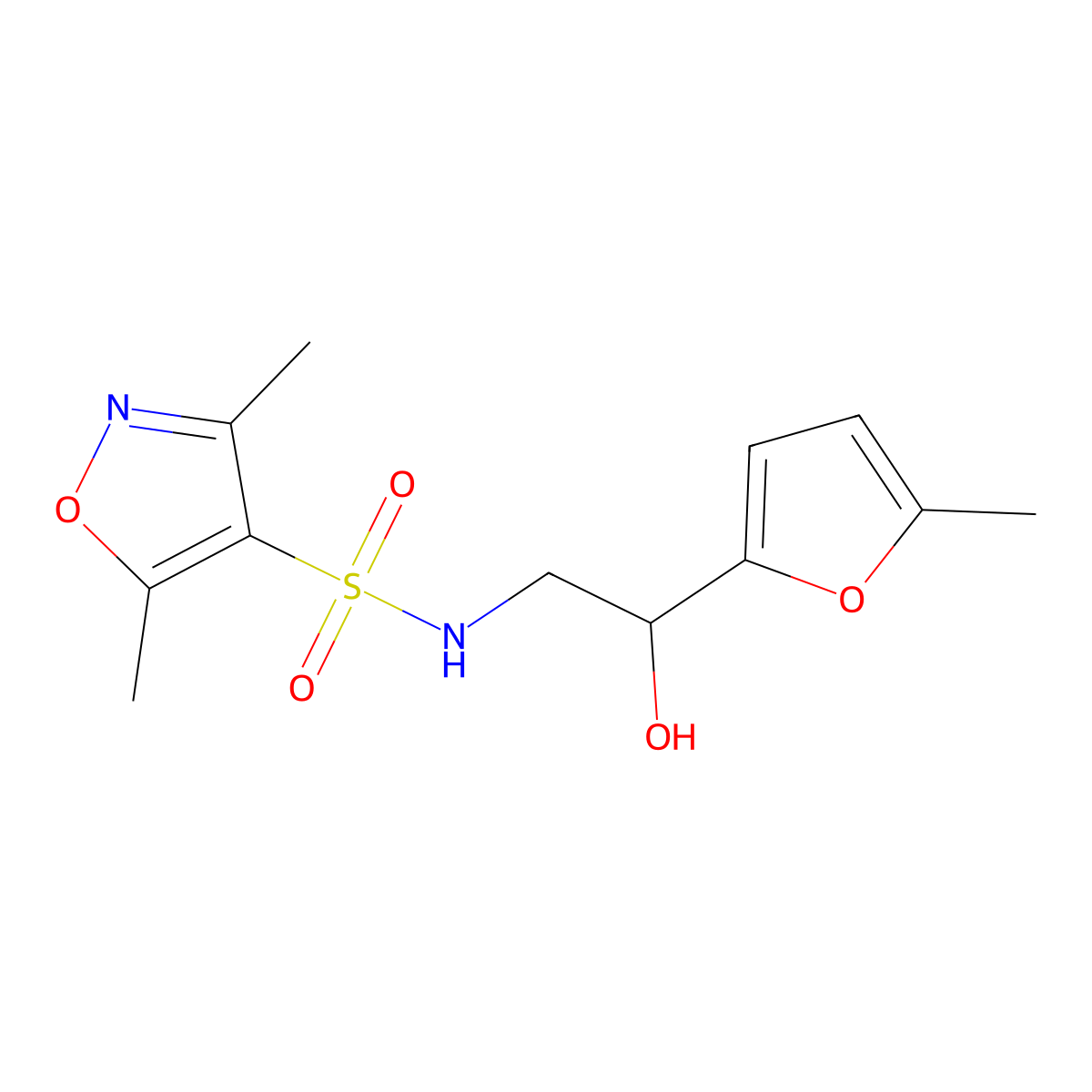 N-(2-hydroxy-2-(5-methylfuran-2-yl)ethyl)-3,5-dimethylisoxazole-4-sulfonamide molecular structure, CAS 1226449-85-9